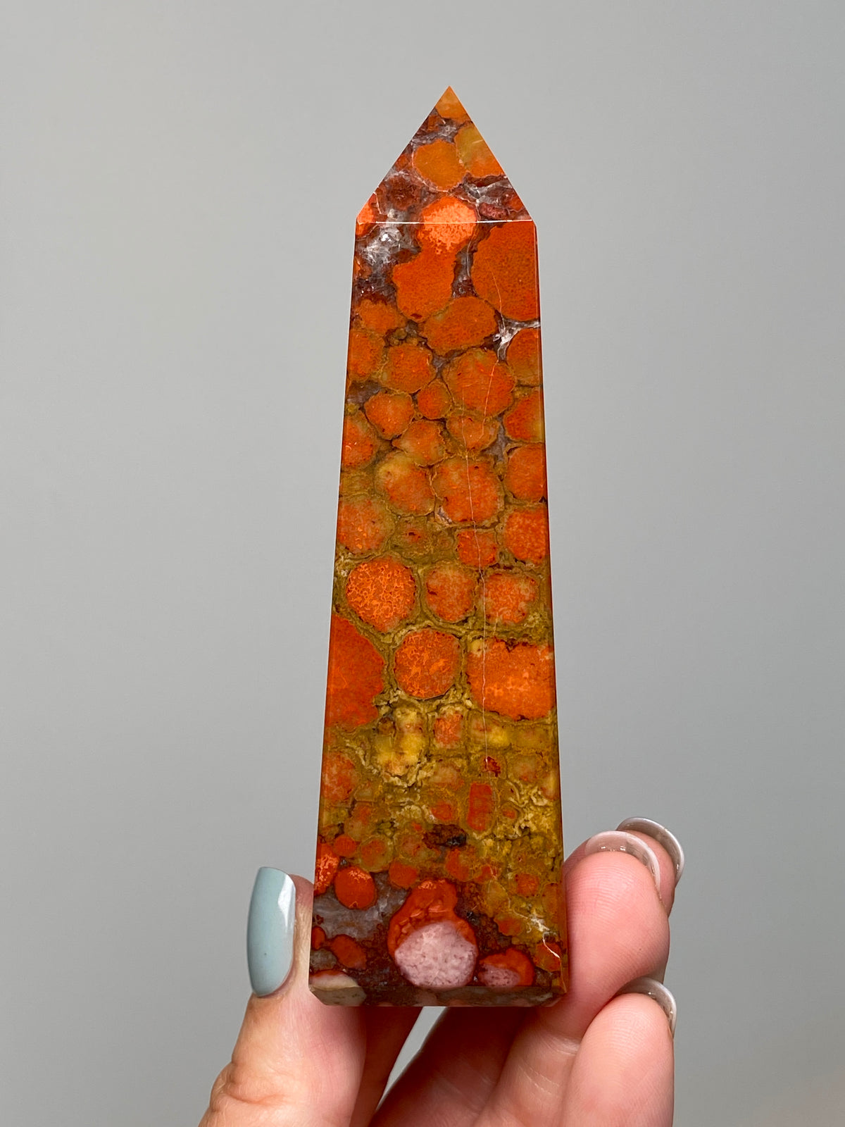 Red King Cobra Jasper Tower (B) | Red, Yellow & Pink Cobra Jasper Obelisk with Quartz