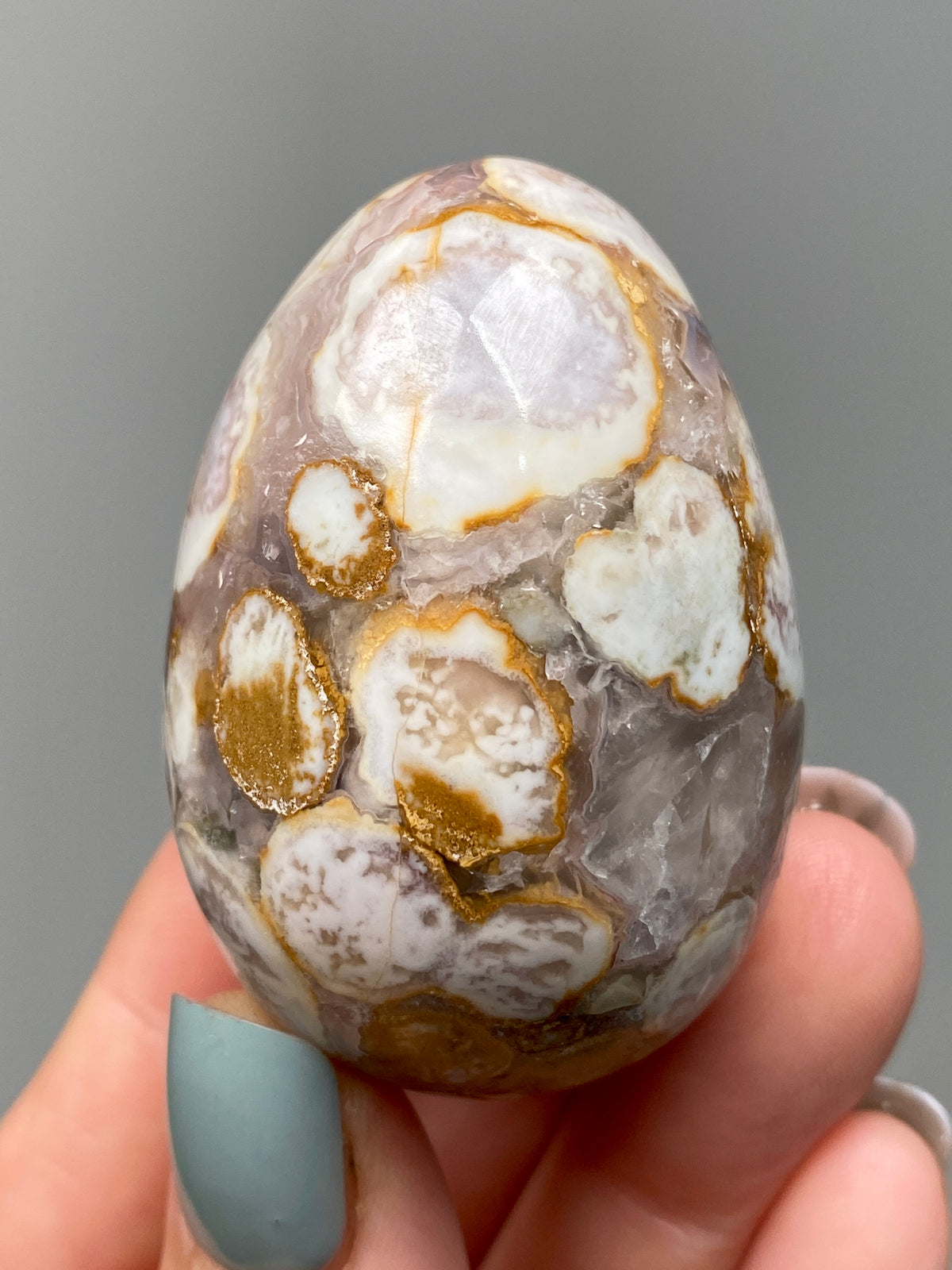King Cobra Jasper Egg (C) | Lilac, Cream & Yellow Cobra Jasper Crystal Egg with Quartz