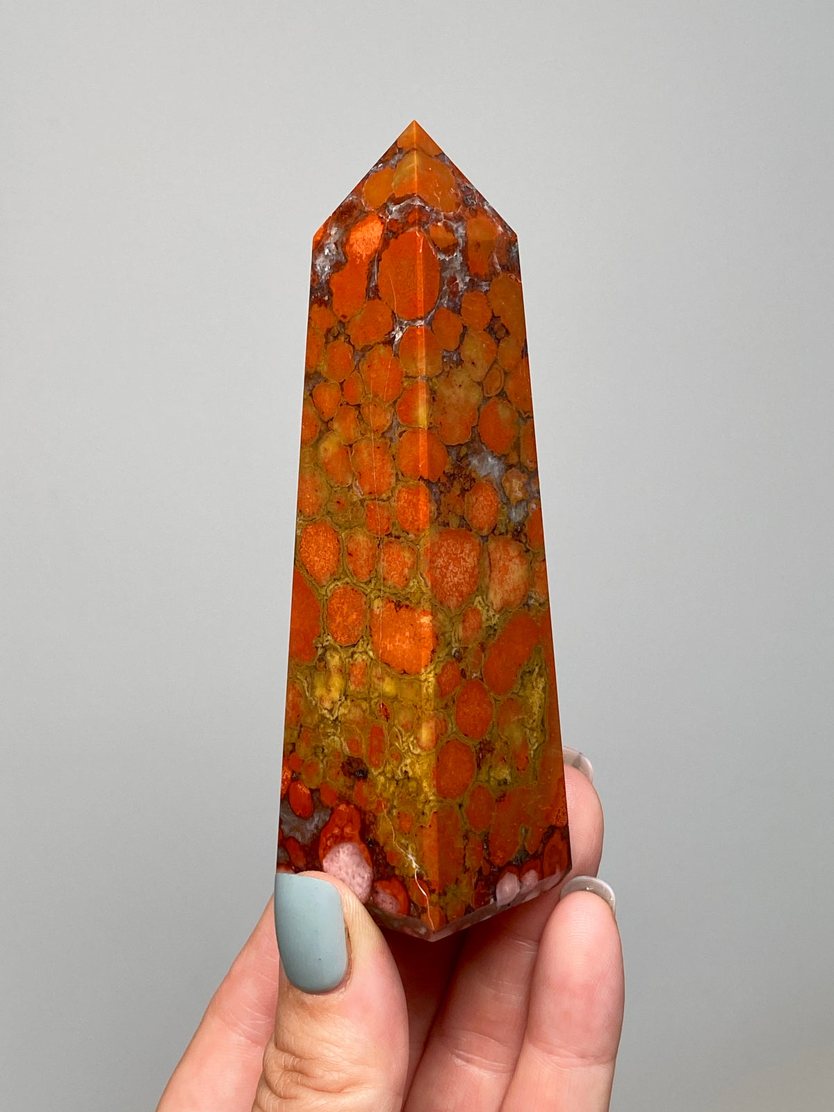 Red King Cobra Jasper Tower (B) | Red, Yellow & Pink Cobra Jasper Obelisk with Quartz