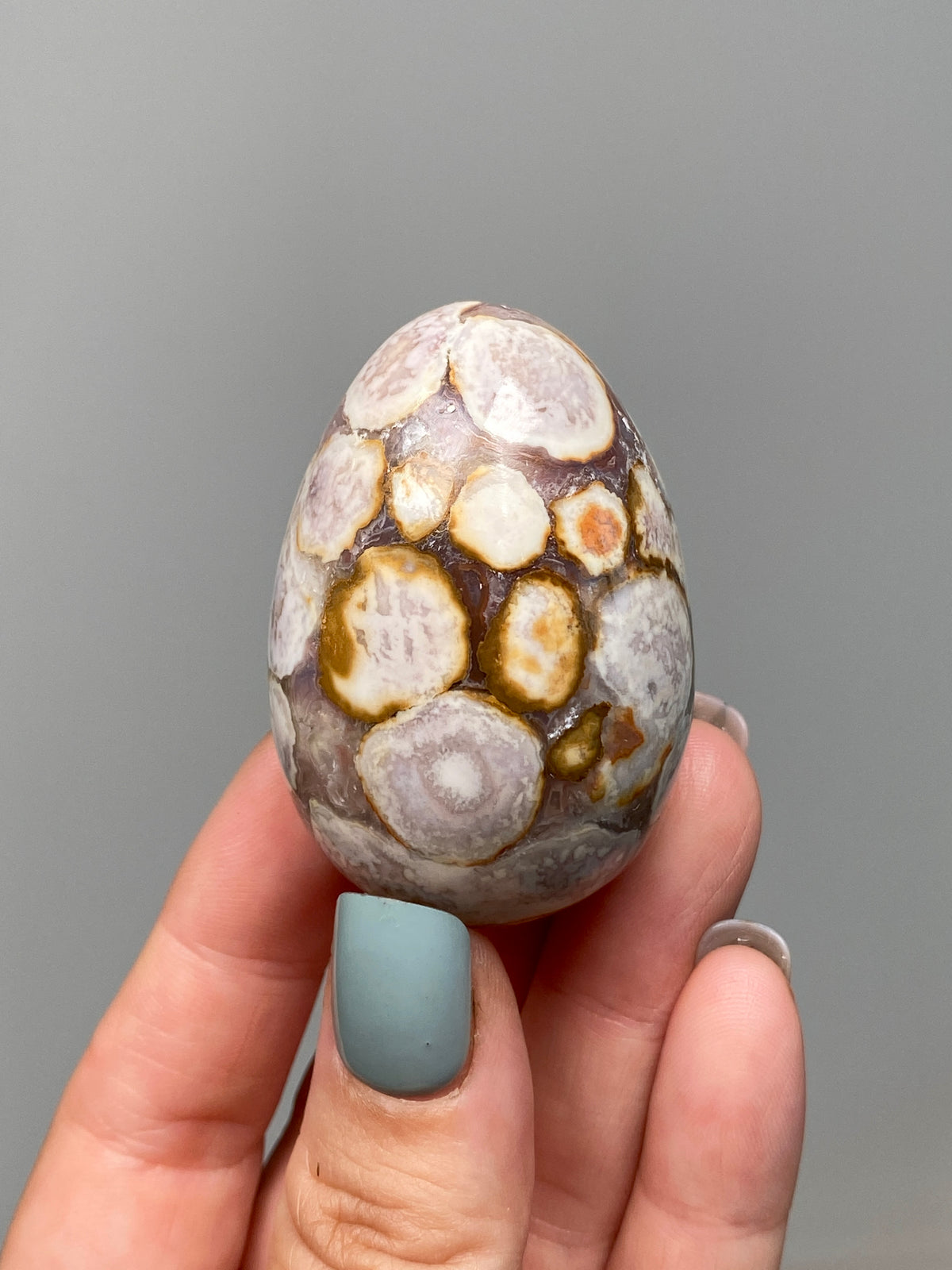 King Cobra Jasper Egg (C) | Lilac, Cream & Yellow Cobra Jasper Crystal Egg with Quartz