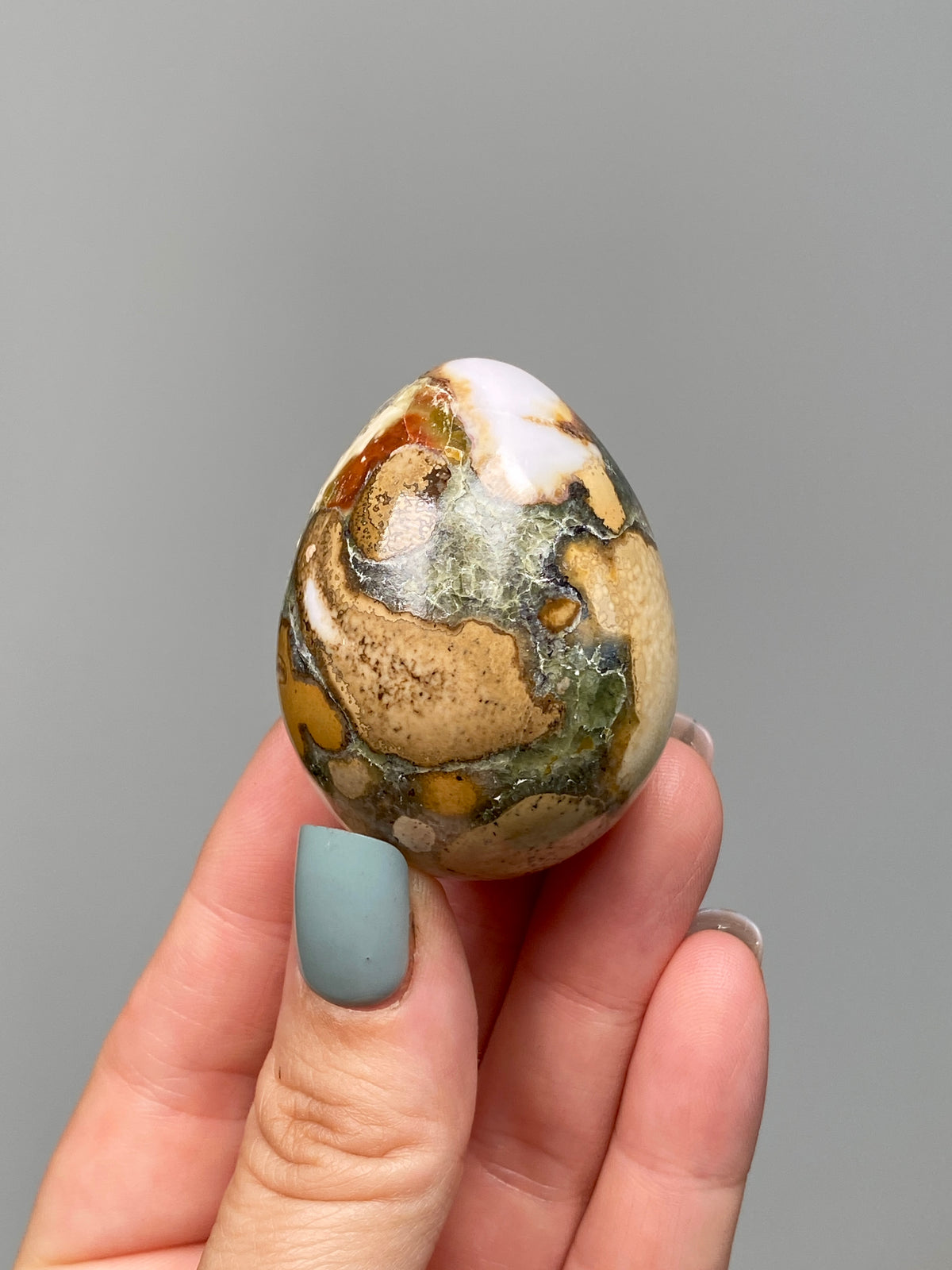 King Cobra Jasper Egg (A) | White, Yellow & Green Cobra Jasper Crystal Egg