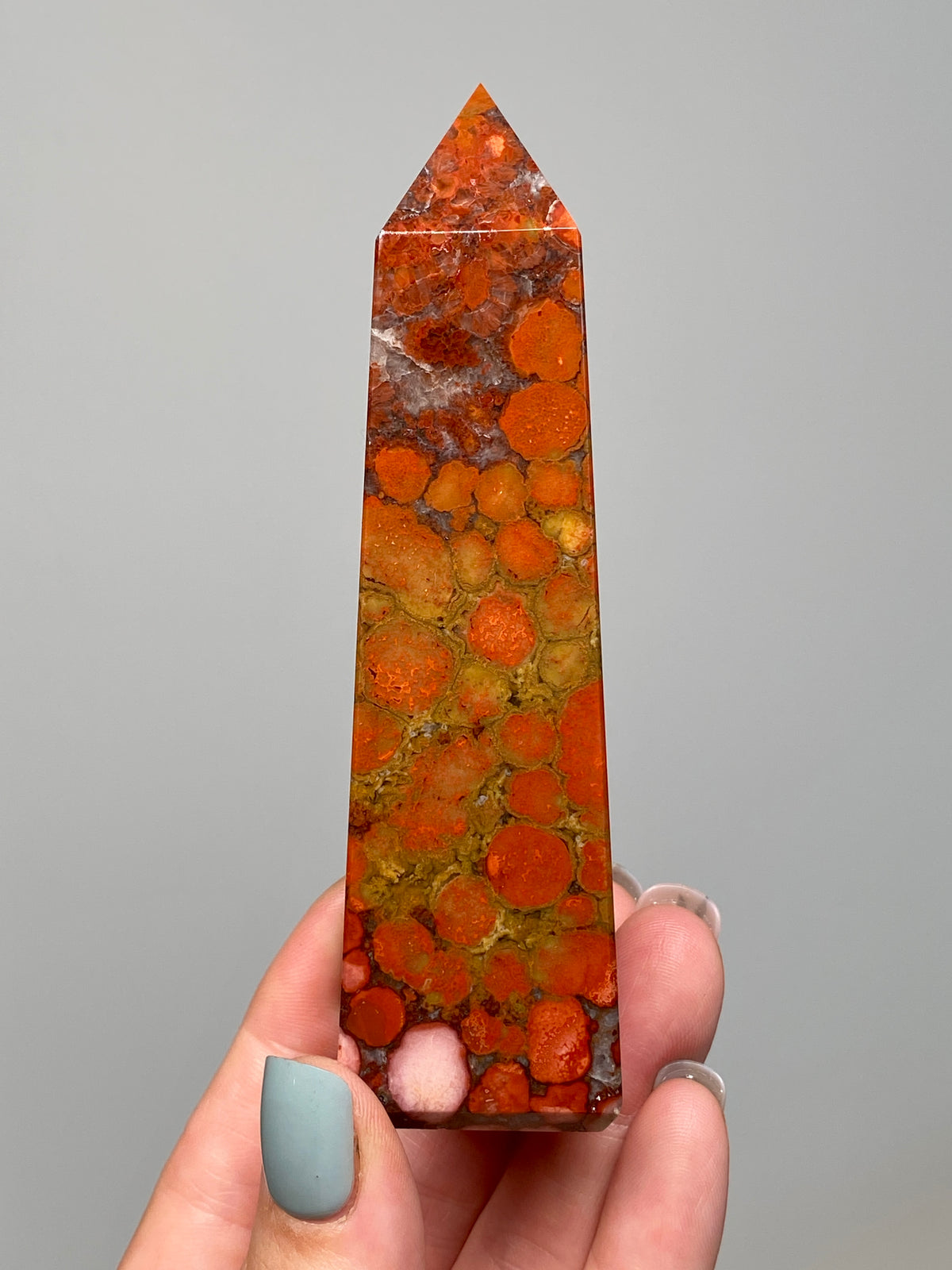 Red King Cobra Jasper Tower (B) | Red, Yellow & Pink Cobra Jasper Obelisk with Quartz