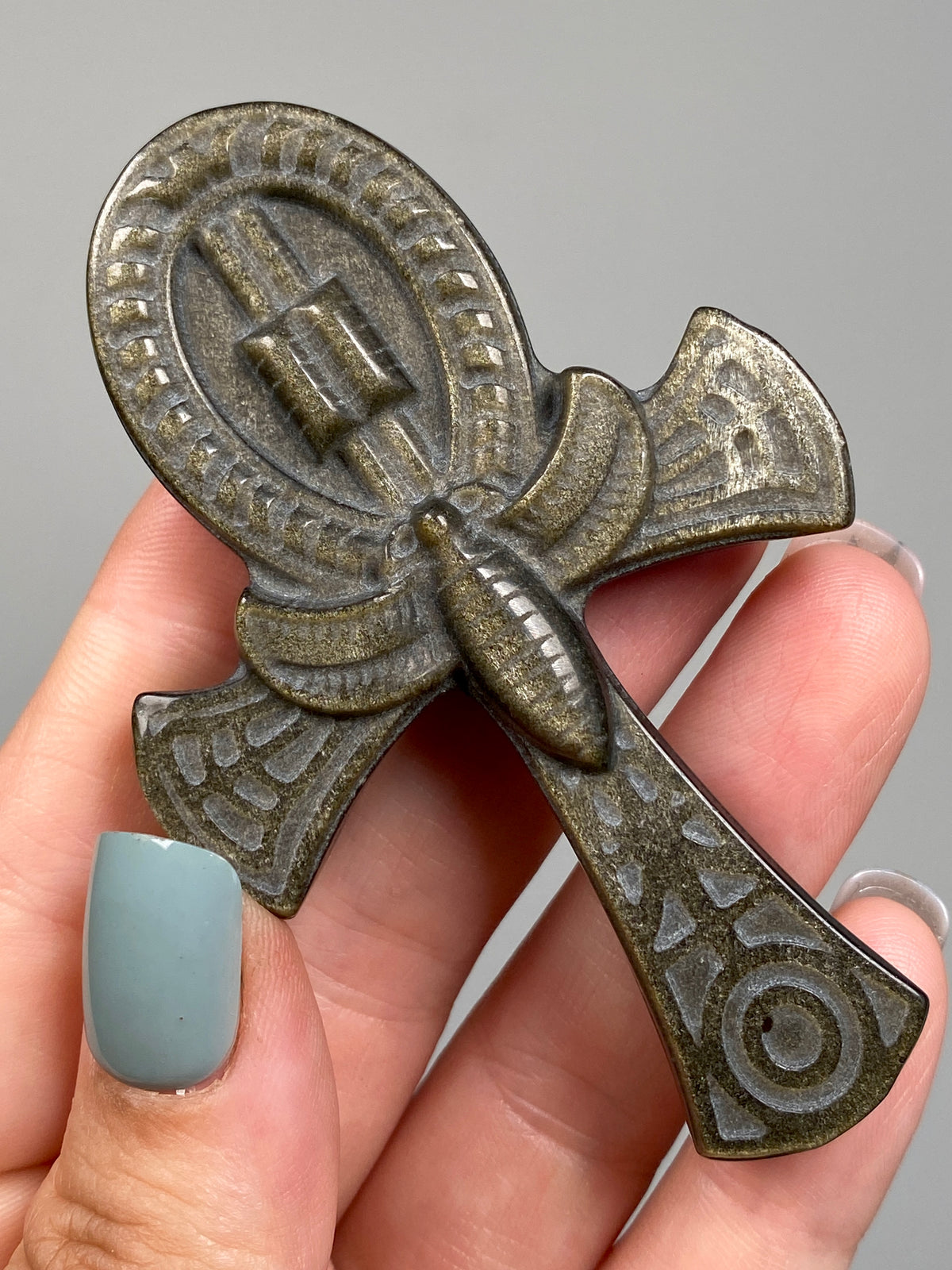 Gold Sheen Obsidian Ankh
