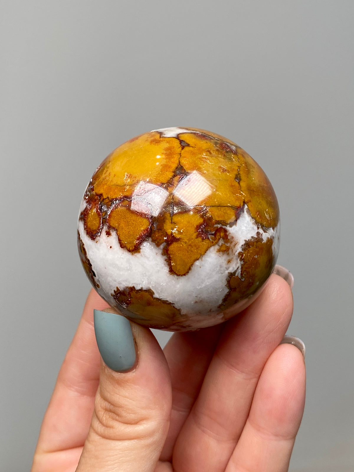 King Cobra Jasper Sphere (D) | Yellow, Orange & Red Cobra Jasper Ball with White Quartz