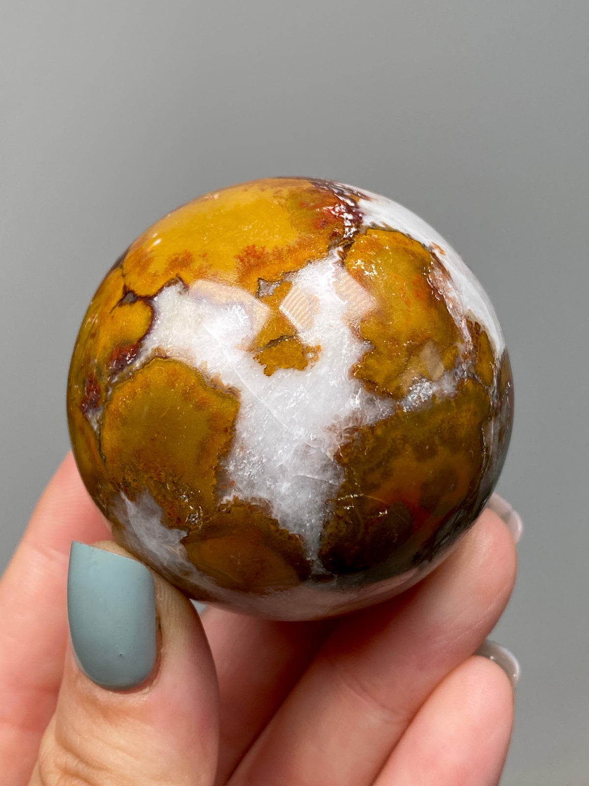 King Cobra Jasper Sphere (D) | Yellow, Orange & Red Cobra Jasper Ball with White Quartz