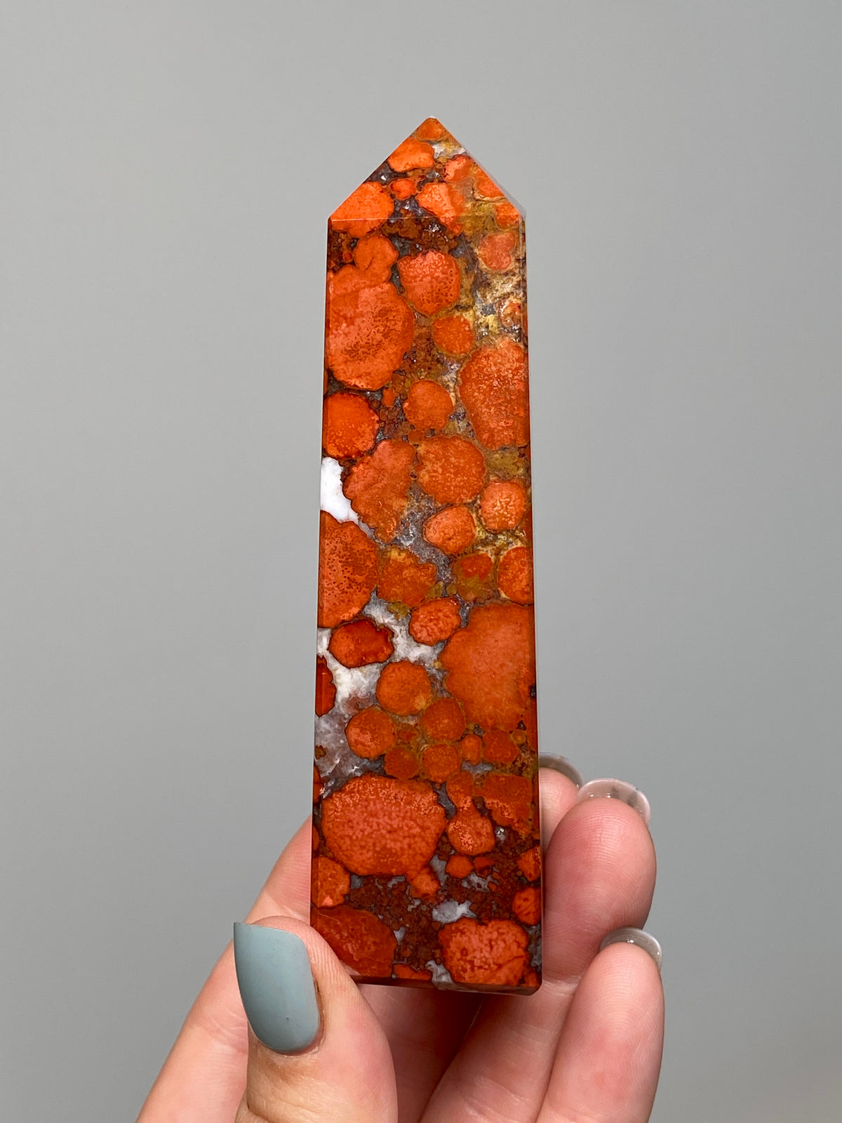 Red King Cobra Jasper Tower (C) | Vibrant Red & Yellow Cobra Jasper Obelisk with Quartz