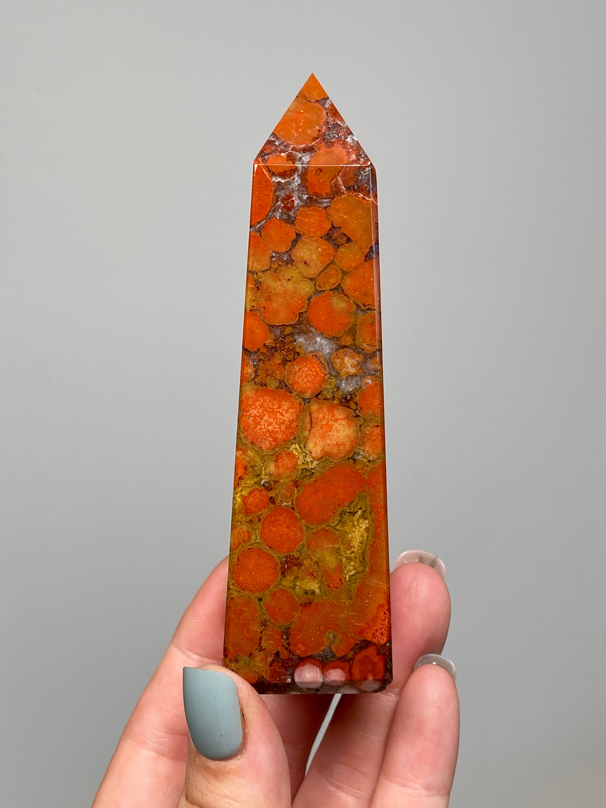 Red King Cobra Jasper Tower (B) | Red, Yellow & Pink Cobra Jasper Obelisk with Quartz