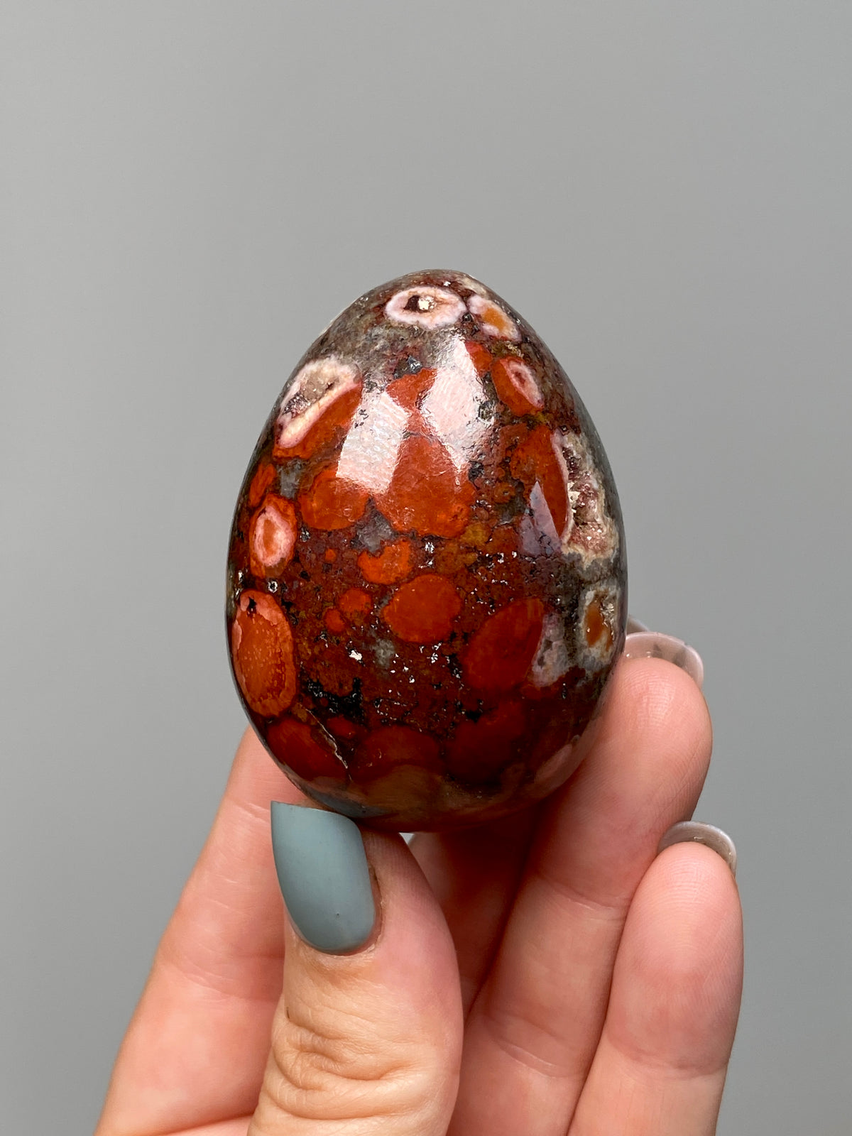 King Cobra Jasper Egg (E) | Red, Pink & Grey Cobra Jasper Crystal Egg with Vugs