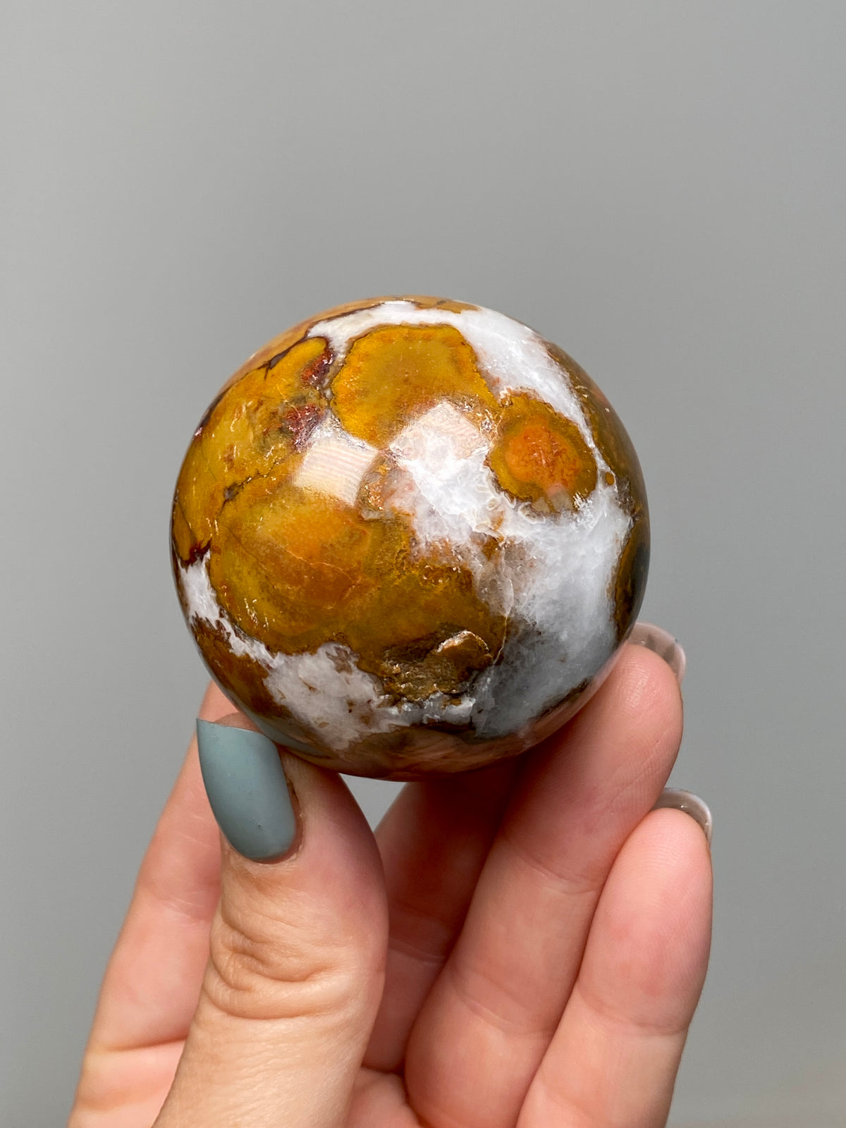 King Cobra Jasper Sphere (D) | Yellow, Orange & Red Cobra Jasper Ball with White Quartz