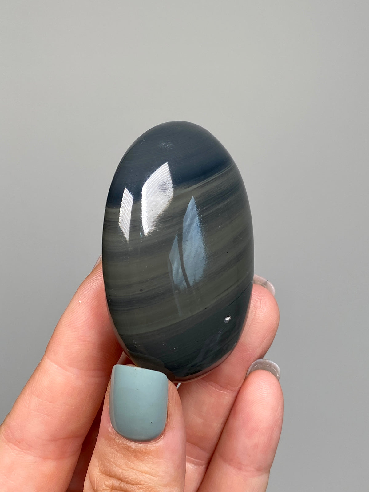 Platinum Obsidian Palm Stone (B)