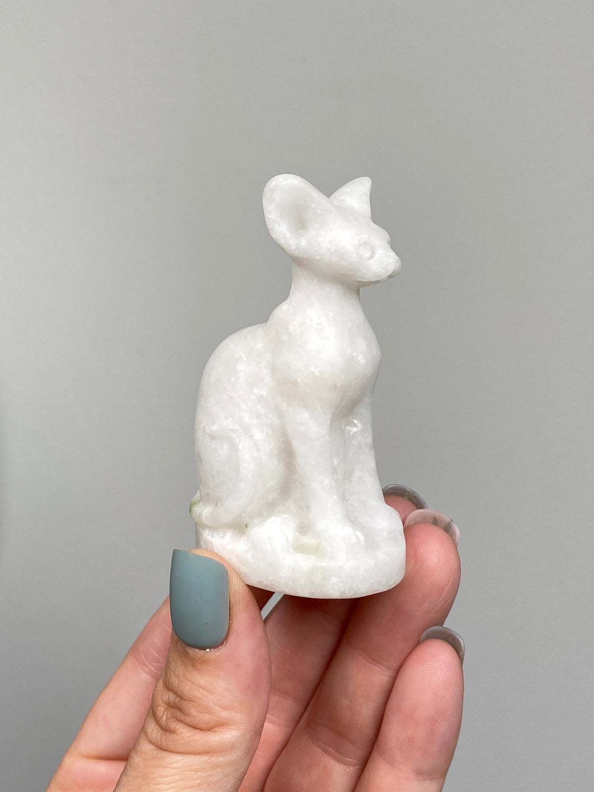 Egyptian Bastet Cat (B) | White Calcite & Serpentine