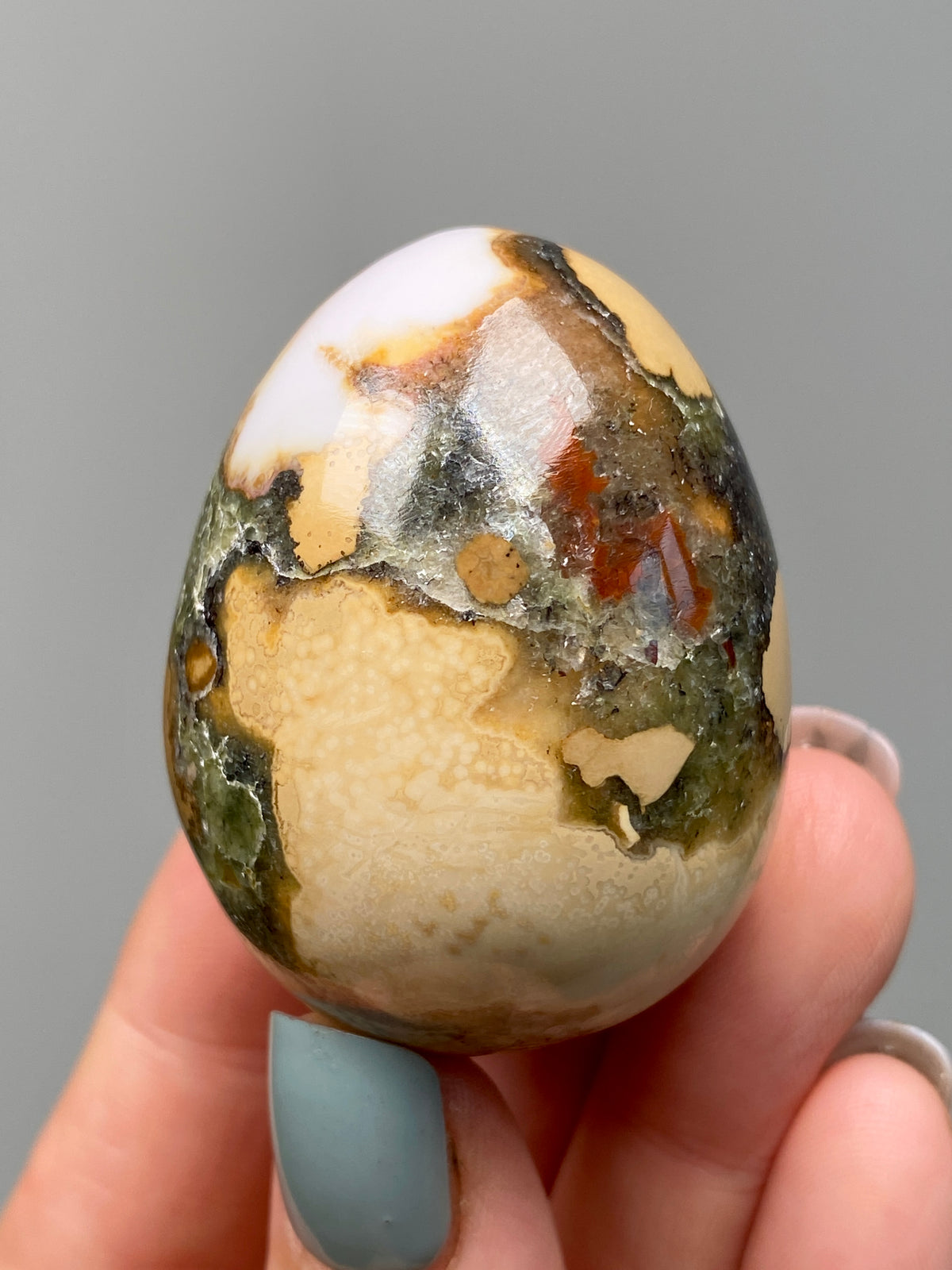 King Cobra Jasper Egg (A) | White, Yellow & Green Cobra Jasper Crystal Egg