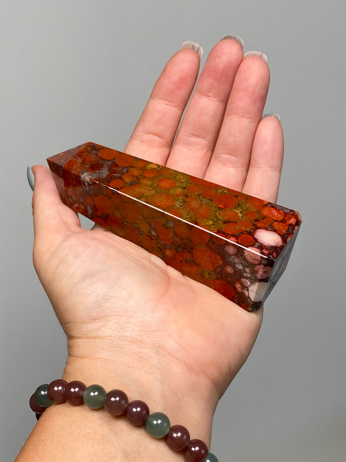 Red King Cobra Jasper Tower (B) | Red, Yellow & Pink Cobra Jasper Obelisk with Quartz