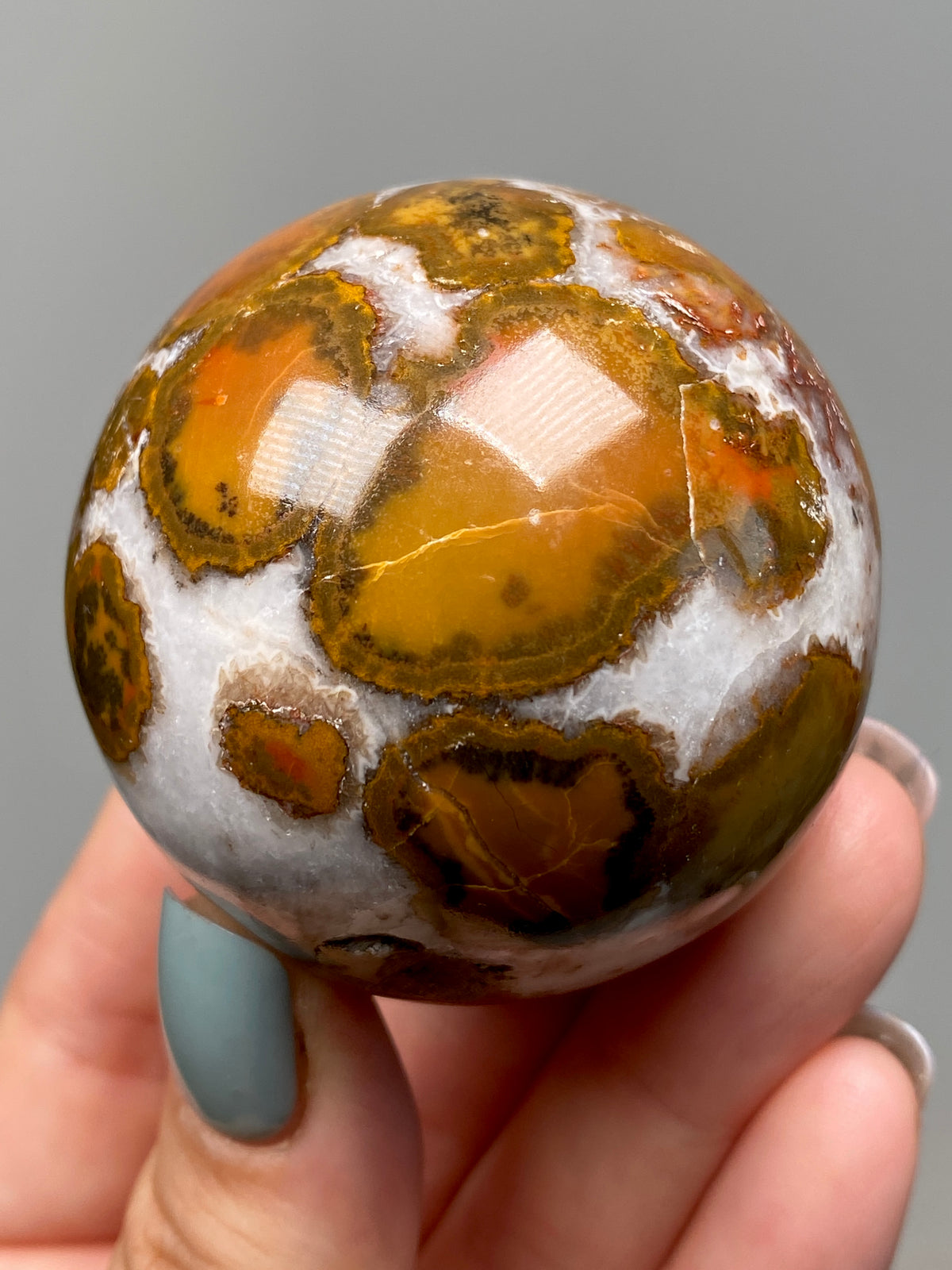 King Cobra Jasper Sphere (D) | Yellow, Orange & Red Cobra Jasper Ball with White Quartz