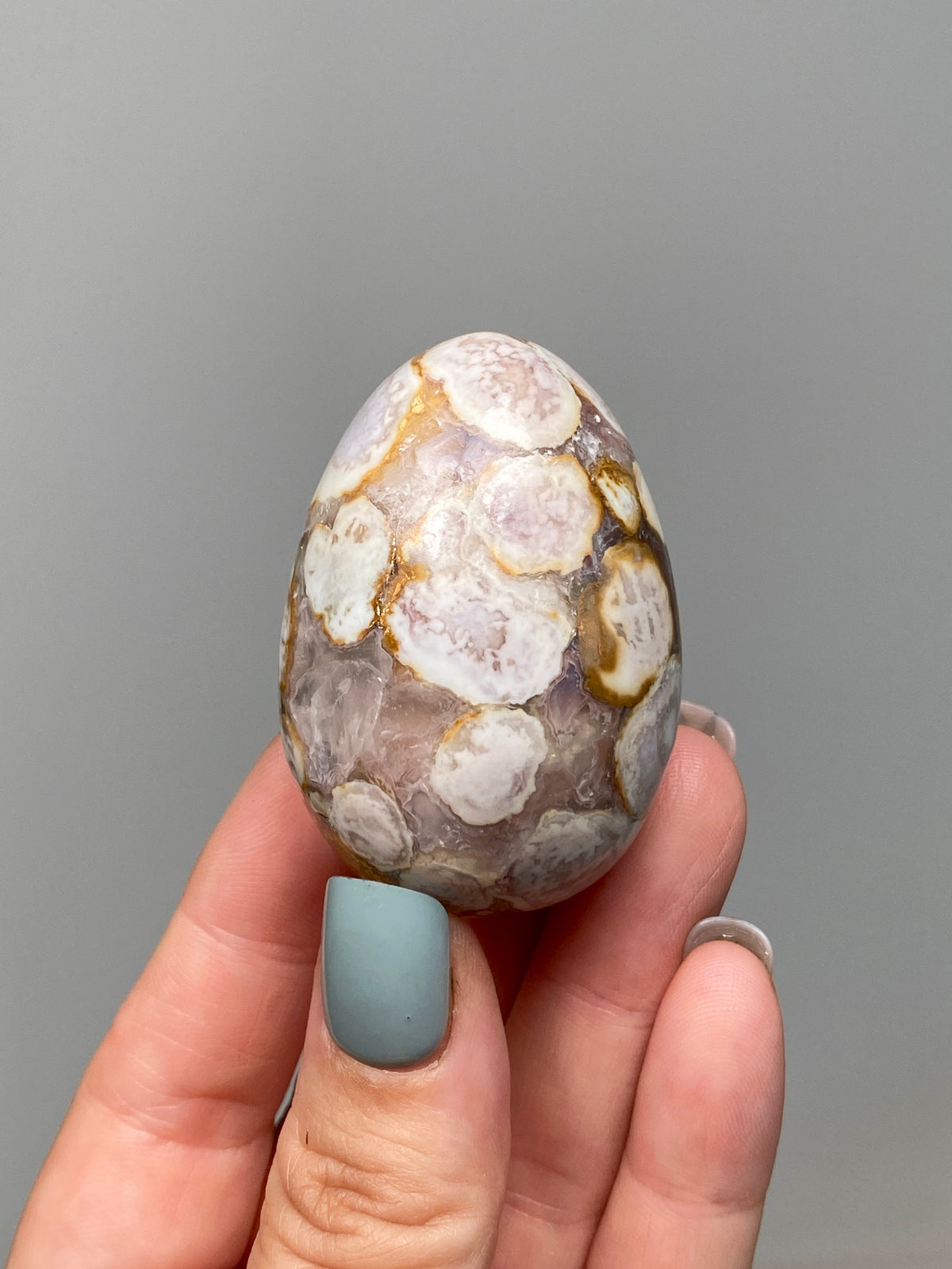 King Cobra Jasper Egg (C) | Lilac, Cream & Yellow Cobra Jasper Crystal Egg with Quartz