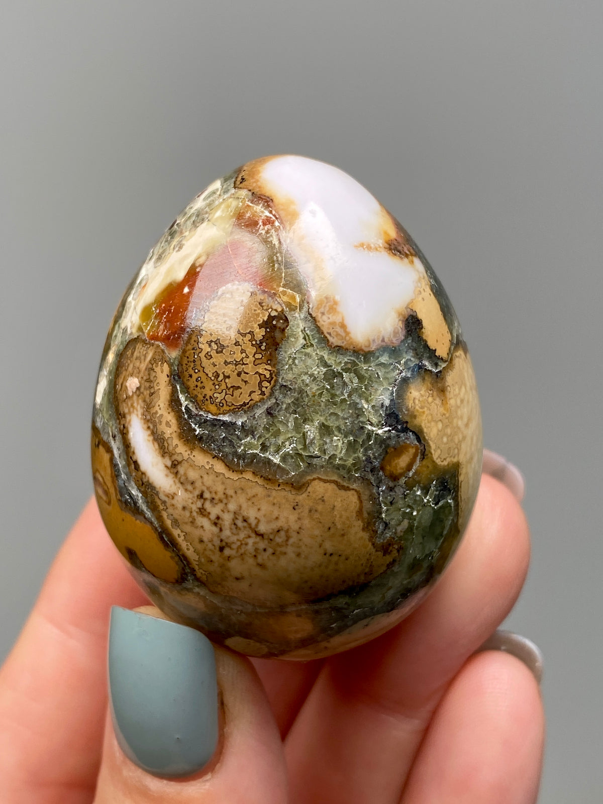 King Cobra Jasper Egg (A) | White, Yellow & Green Cobra Jasper Crystal Egg