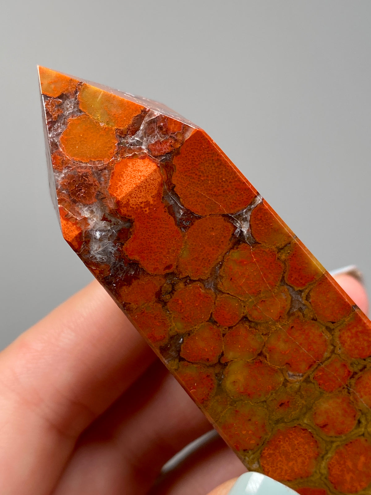 Red King Cobra Jasper Tower (B) | Red, Yellow & Pink Cobra Jasper Obelisk with Quartz