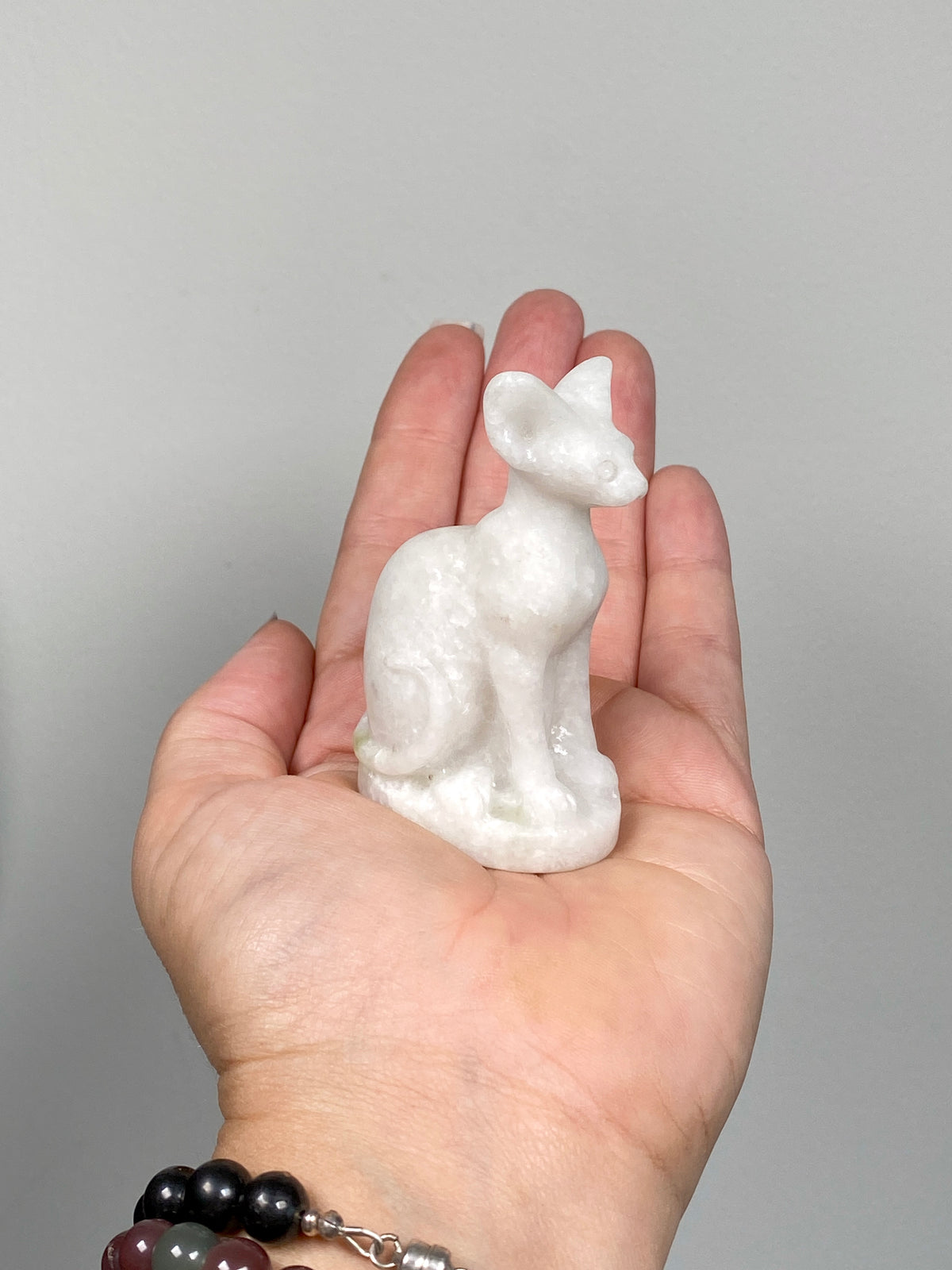 Egyptian Bastet Cat (B) | White Calcite & Serpentine