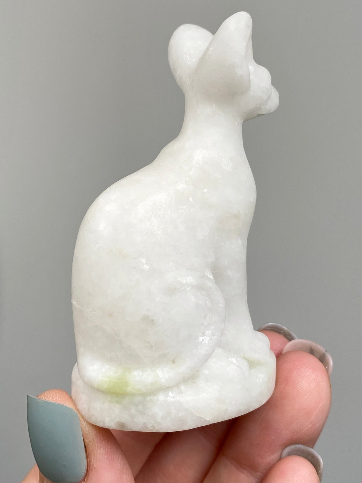 Egyptian Bastet Cat (B) | White Calcite & Serpentine