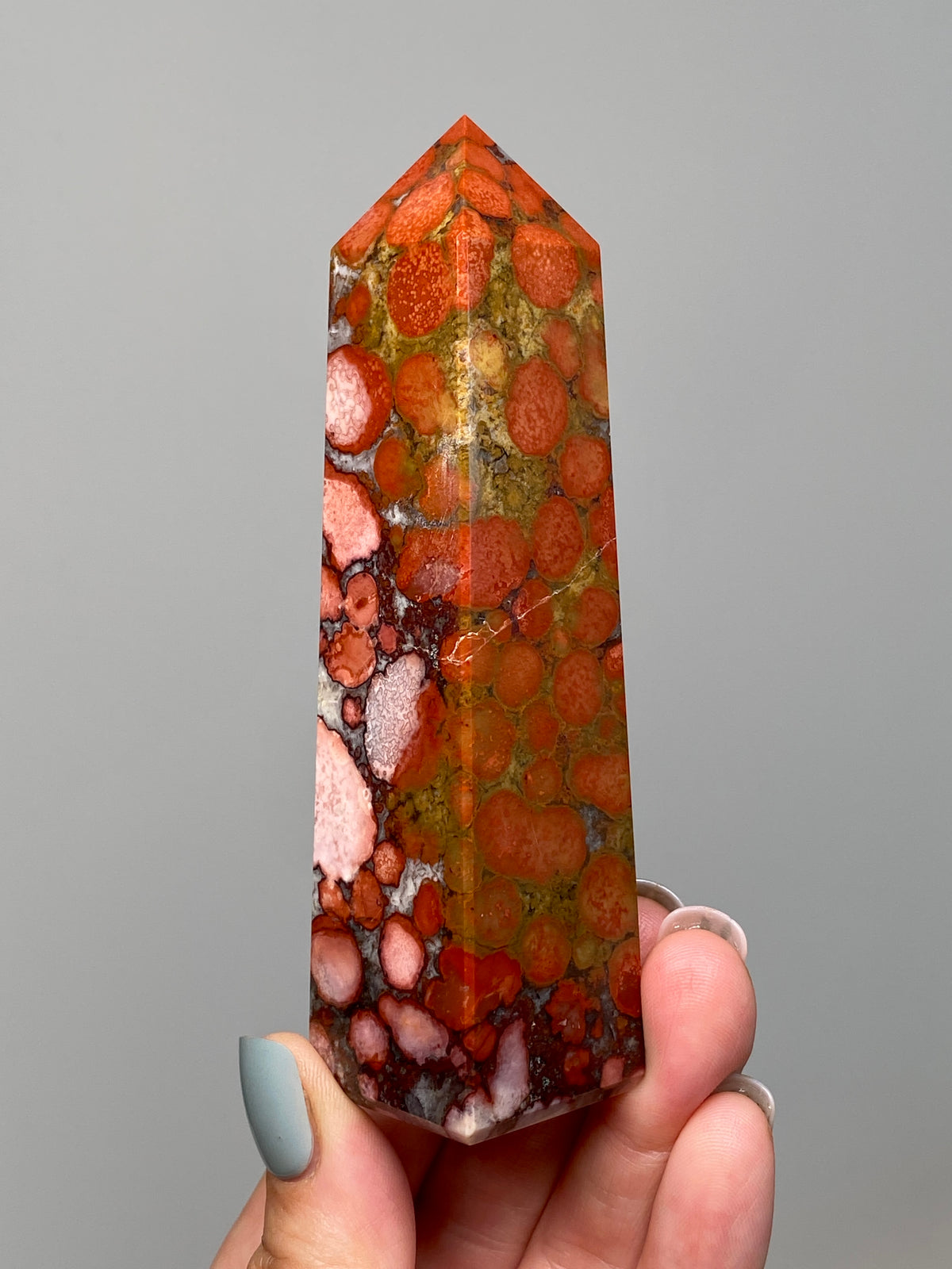 Red King Cobra Jasper Tower (E) | Red, Yellow & Pink Cobra Jasper Obelisk with Quartz