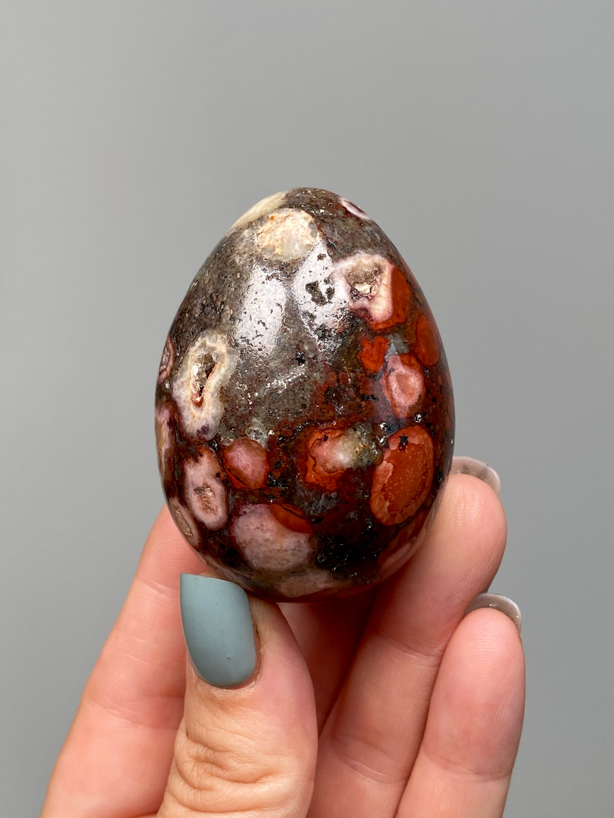 King Cobra Jasper Egg (E) | Red, Pink & Grey Cobra Jasper Crystal Egg with Vugs