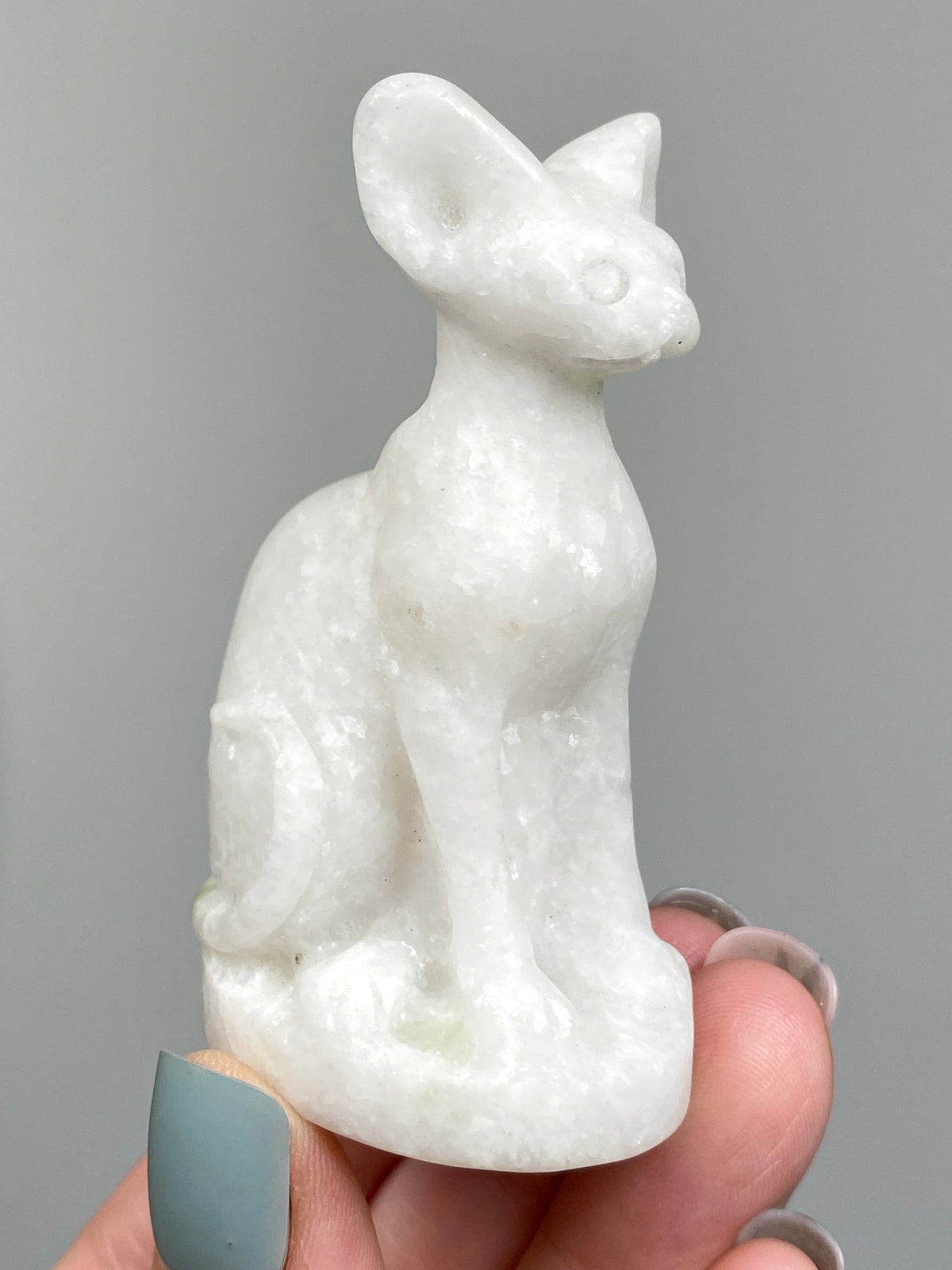Egyptian Bastet Cat (B) | White Calcite & Serpentine