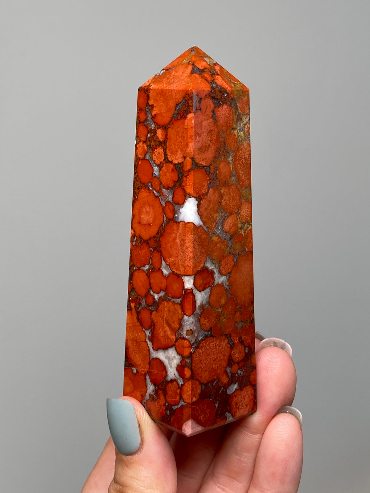 Red King Cobra Jasper Tower (C) | Vibrant Red & Yellow Cobra Jasper Obelisk with Quartz