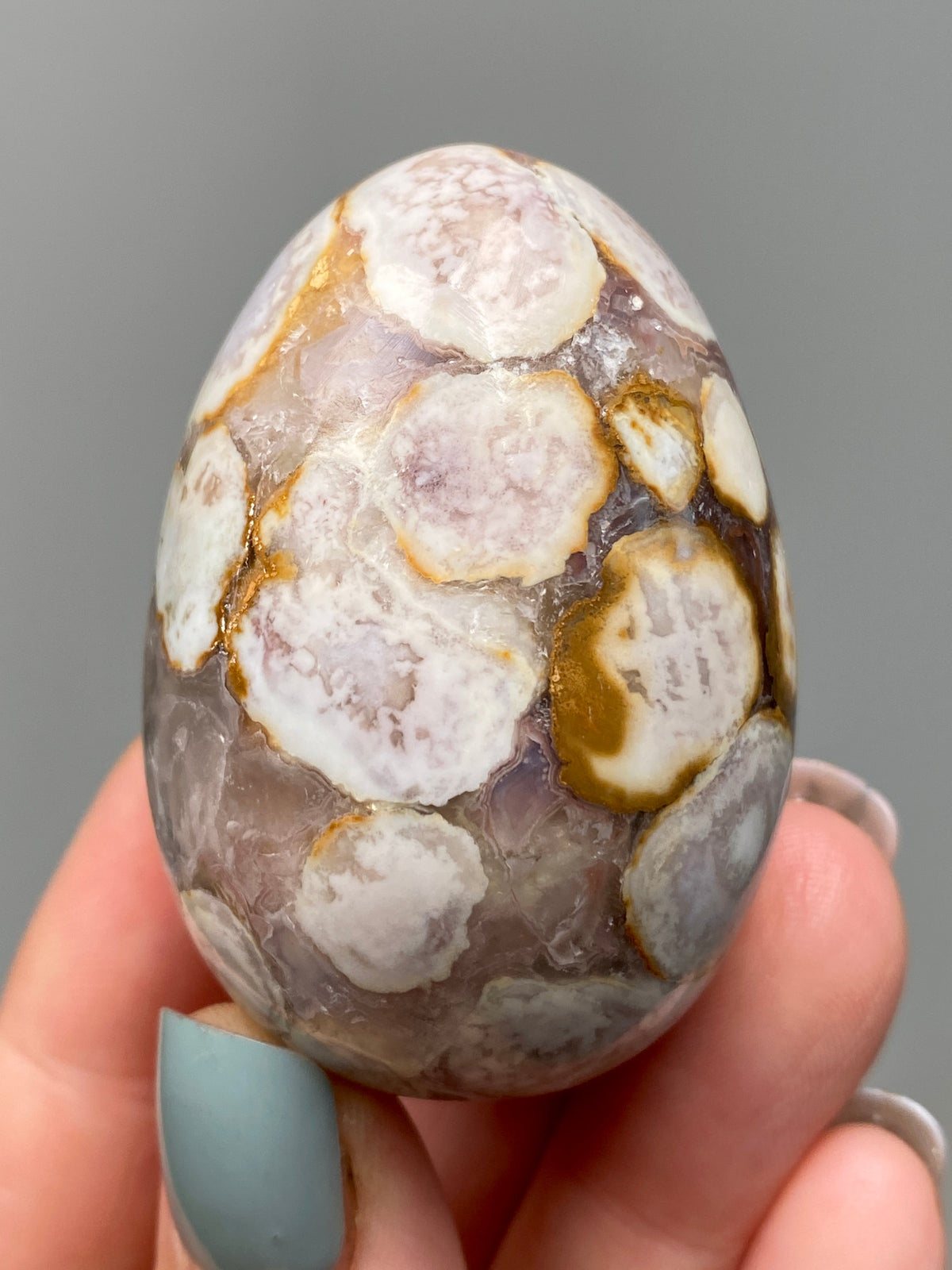 King Cobra Jasper Egg (C) | Lilac, Cream & Yellow Cobra Jasper Crystal Egg with Quartz