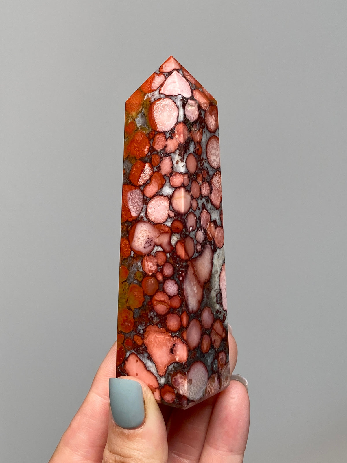 Red King Cobra Jasper Tower (E) | Red, Yellow & Pink Cobra Jasper Obelisk with Quartz