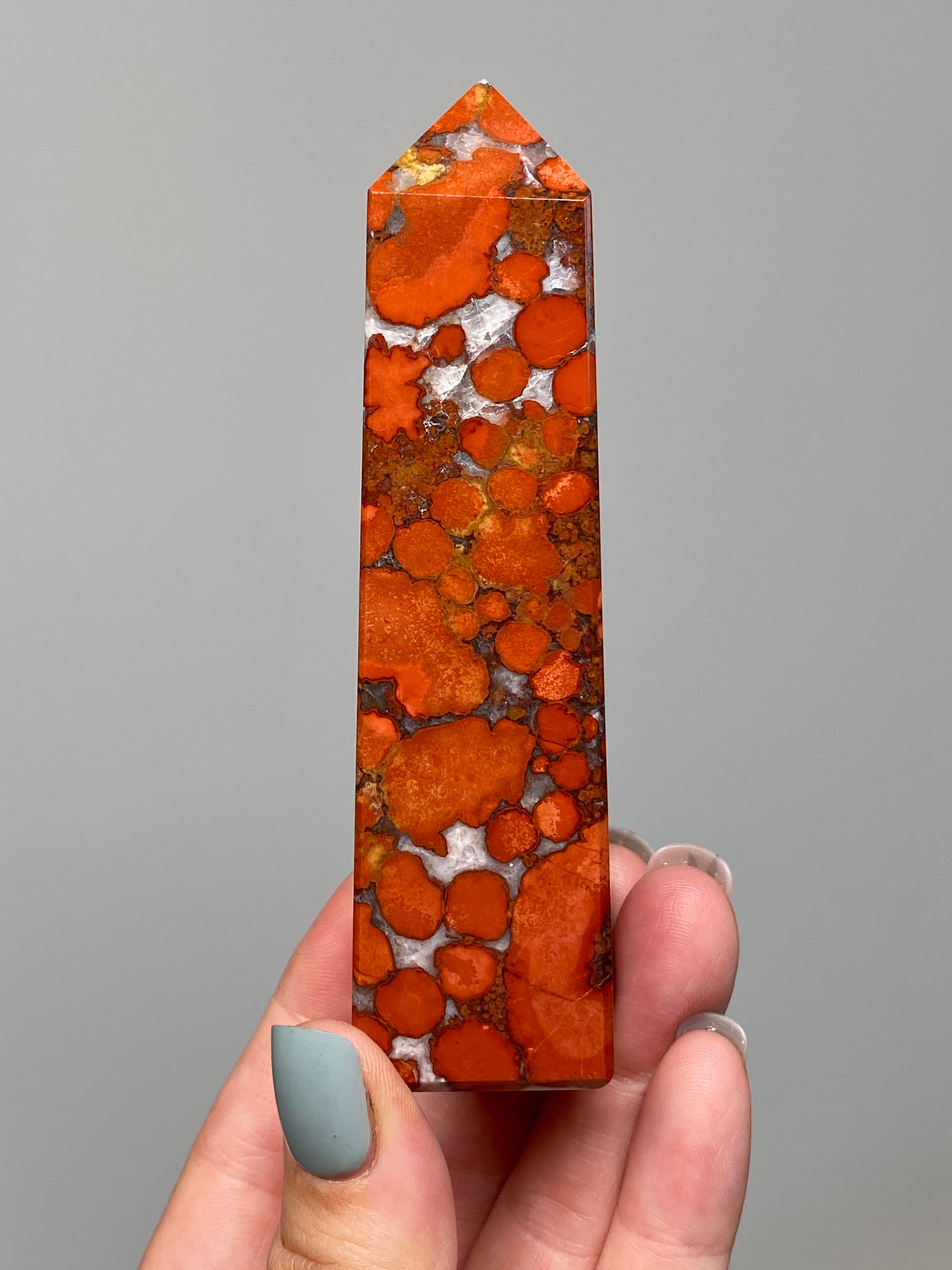 Red King Cobra Jasper Tower (C) | Vibrant Red & Yellow Cobra Jasper Obelisk with Quartz