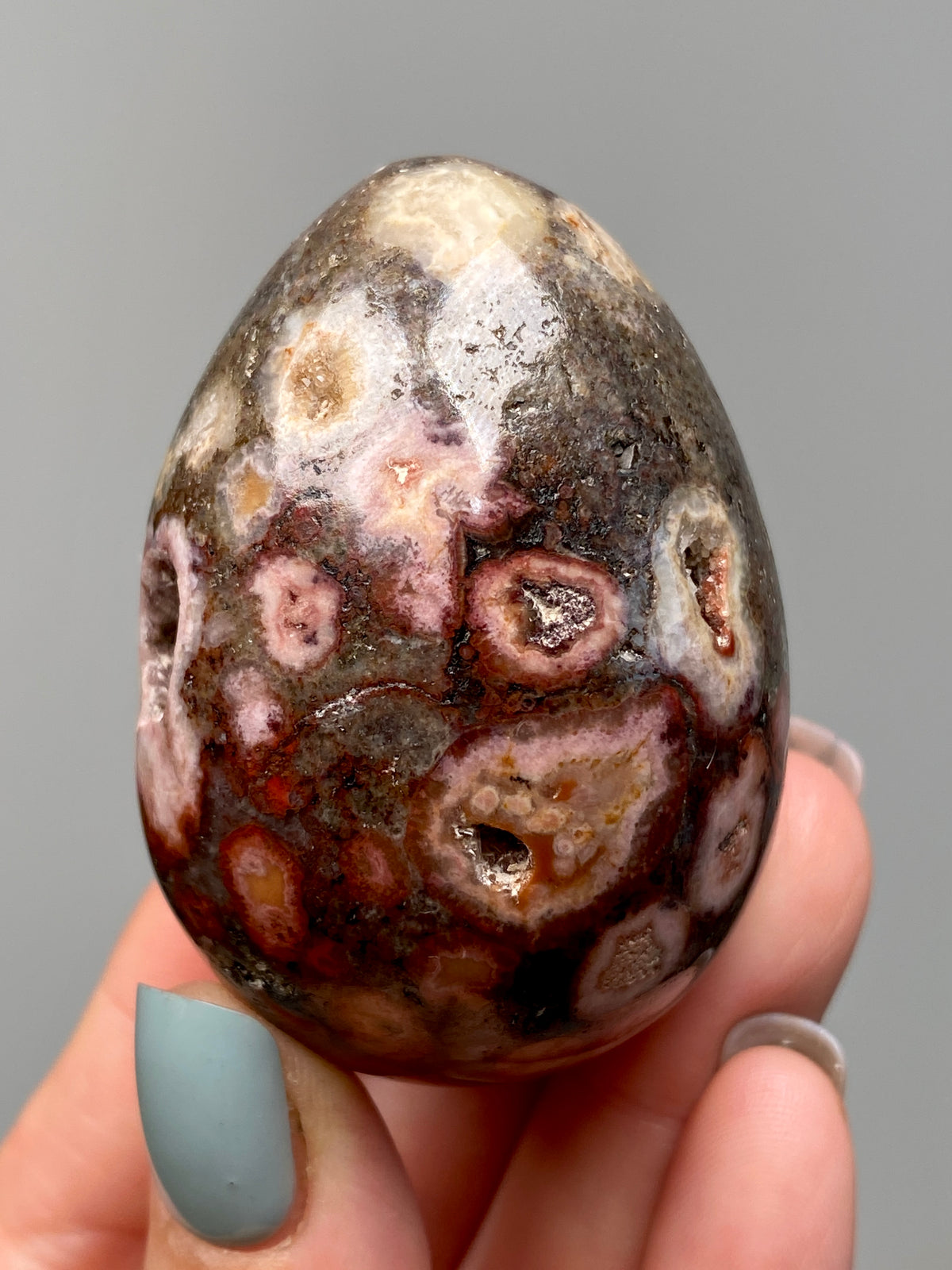 King Cobra Jasper Egg (E) | Red, Pink & Grey Cobra Jasper Crystal Egg with Vugs