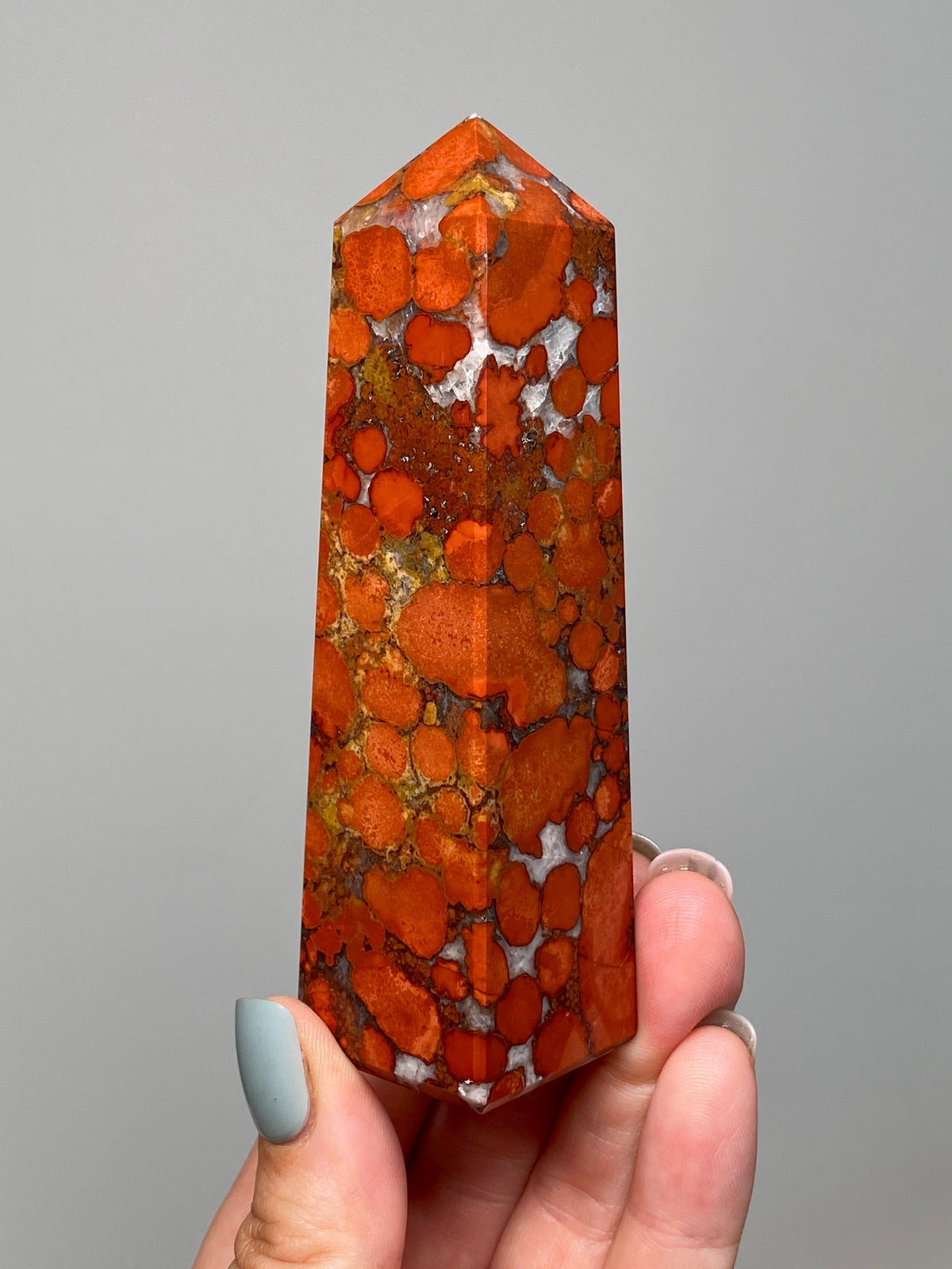 Red King Cobra Jasper Tower (C) | Vibrant Red & Yellow Cobra Jasper Obelisk with Quartz