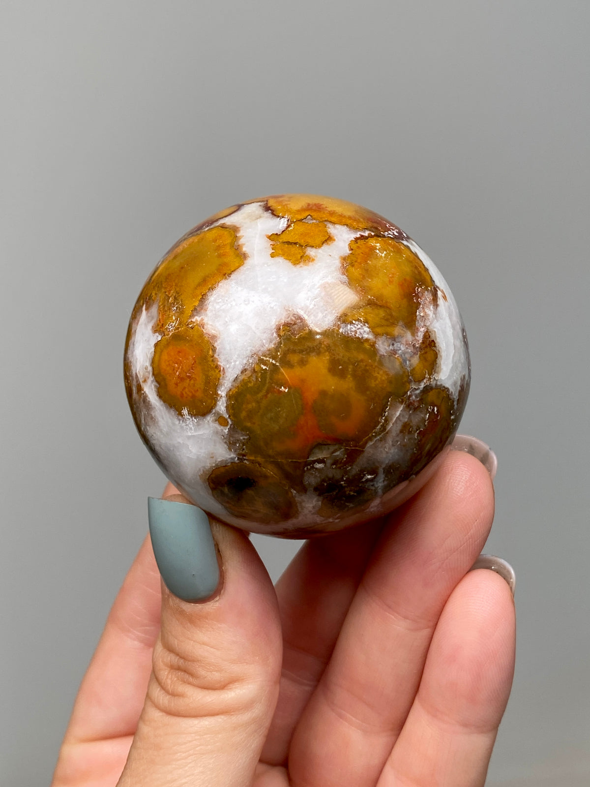 King Cobra Jasper Sphere (D) | Yellow, Orange & Red Cobra Jasper Ball with White Quartz