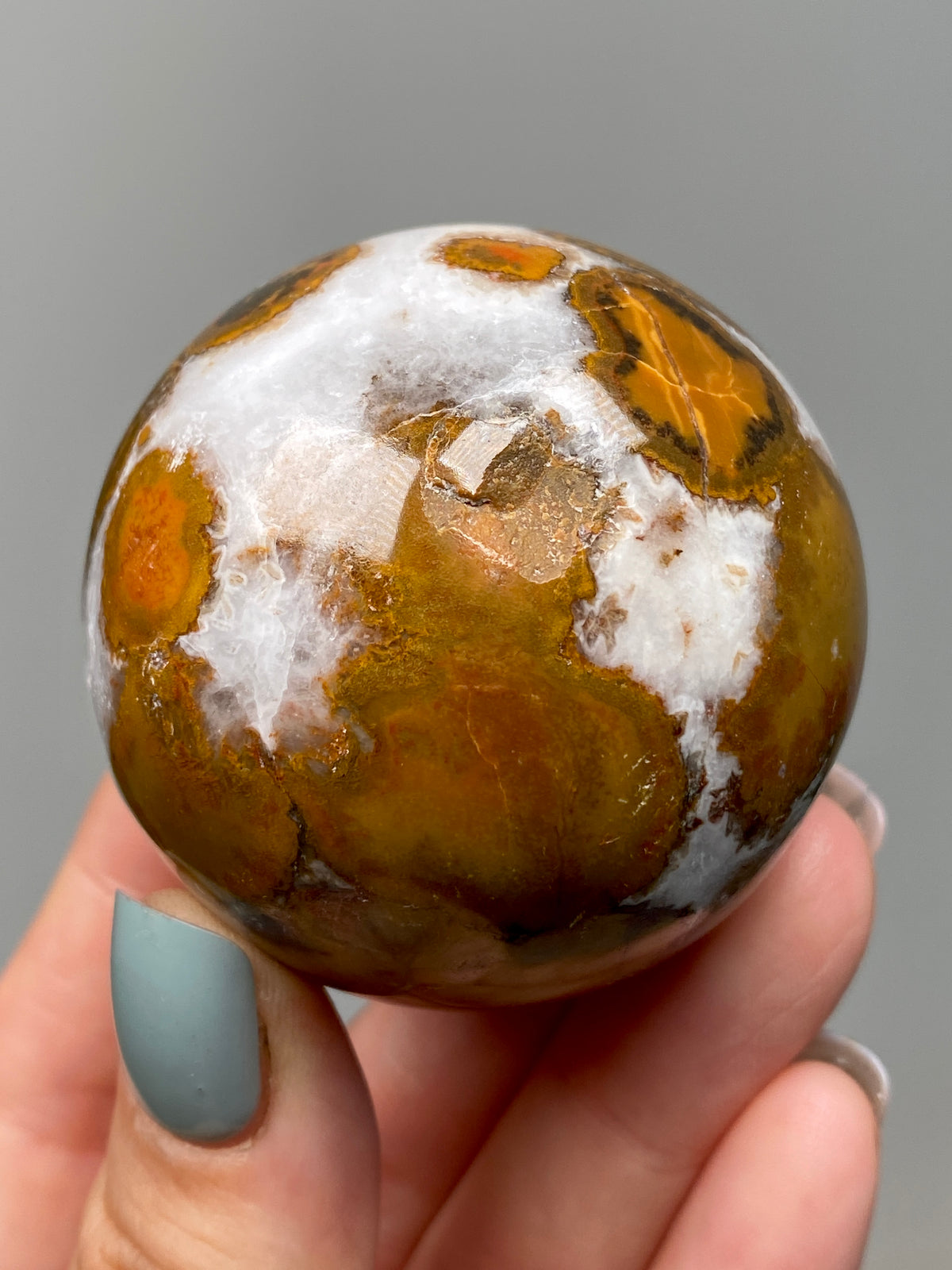 King Cobra Jasper Sphere (D) | Yellow, Orange & Red Cobra Jasper Ball with White Quartz