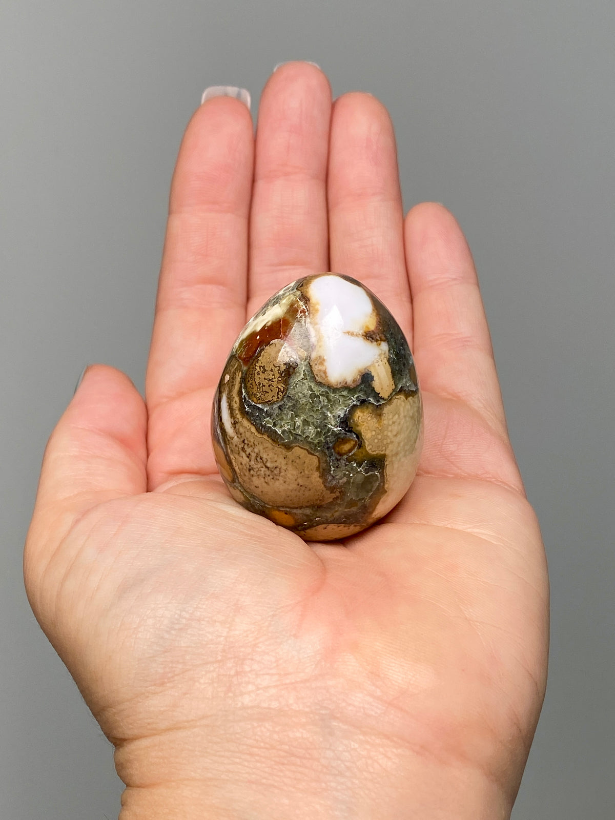King Cobra Jasper Egg (A) | White, Yellow & Green Cobra Jasper Crystal Egg