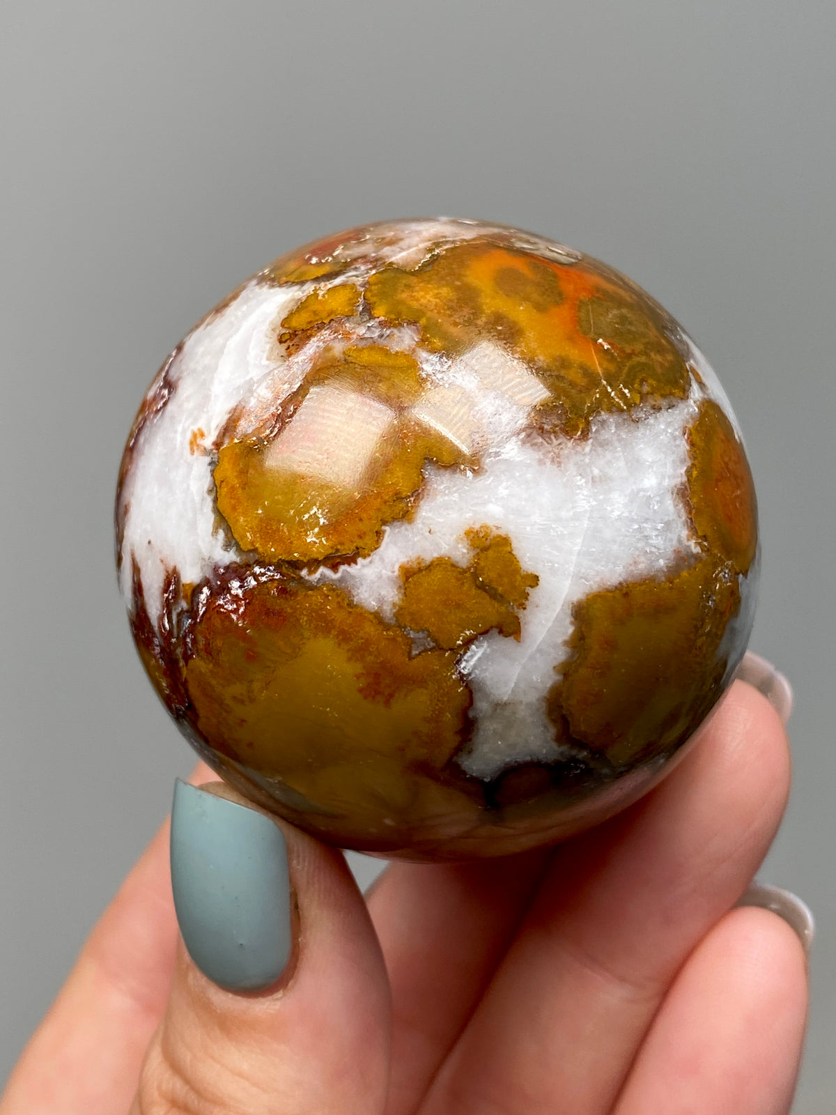 King Cobra Jasper Sphere (D) | Yellow, Orange & Red Cobra Jasper Ball with White Quartz