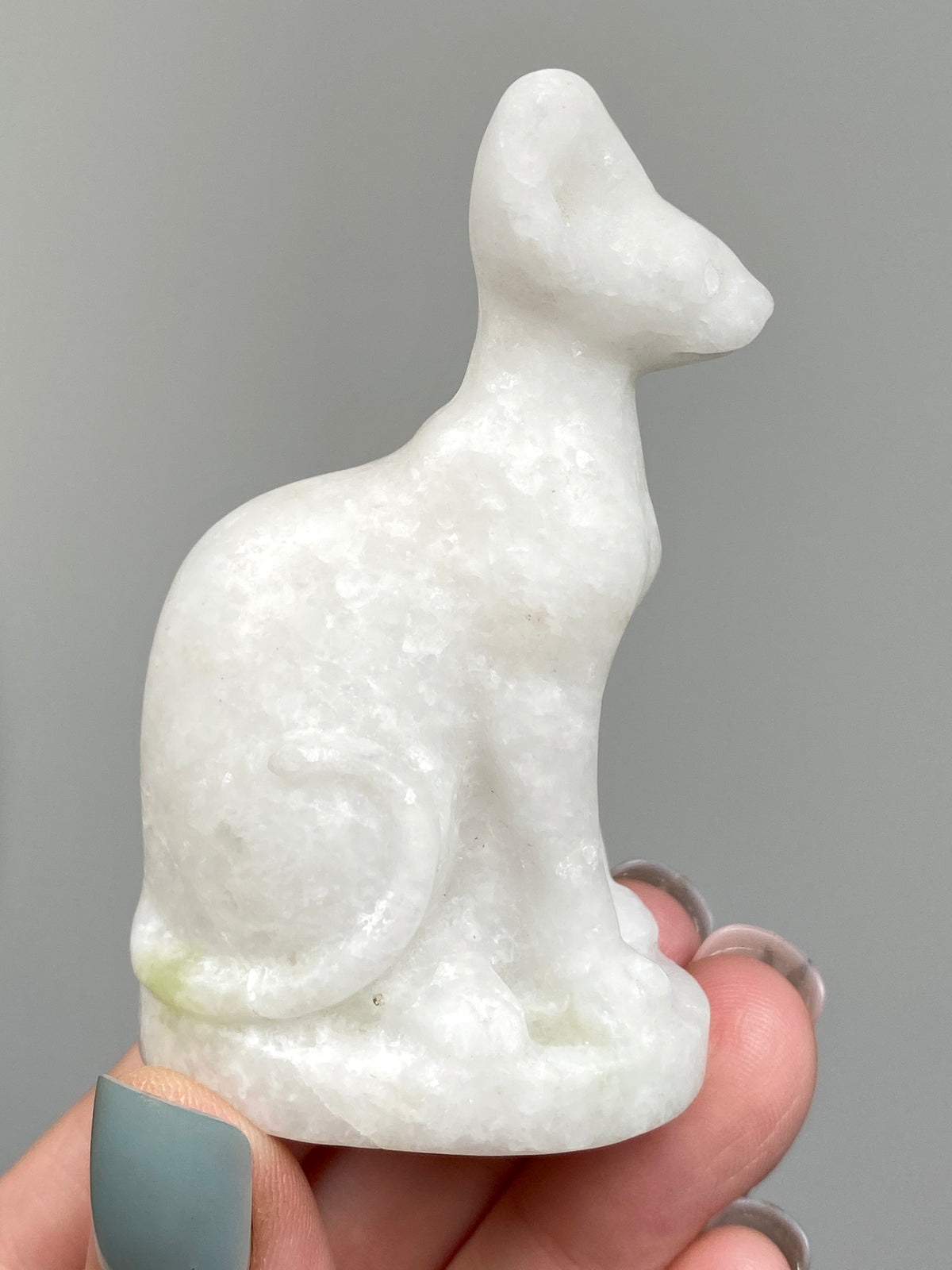 Egyptian Bastet Cat (B) | White Calcite & Serpentine