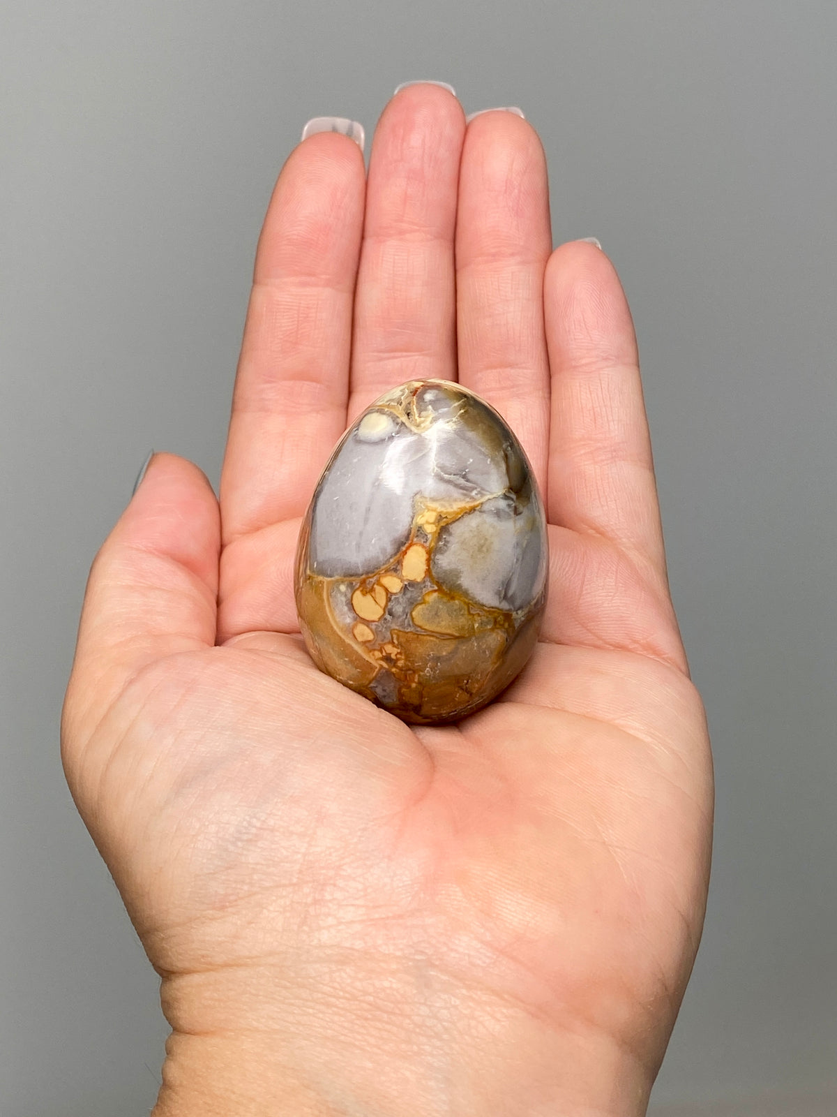 King Cobra Jasper Egg (B) | Lilac Grey, Yellow & Orange Cobra Jasper Crystal Egg