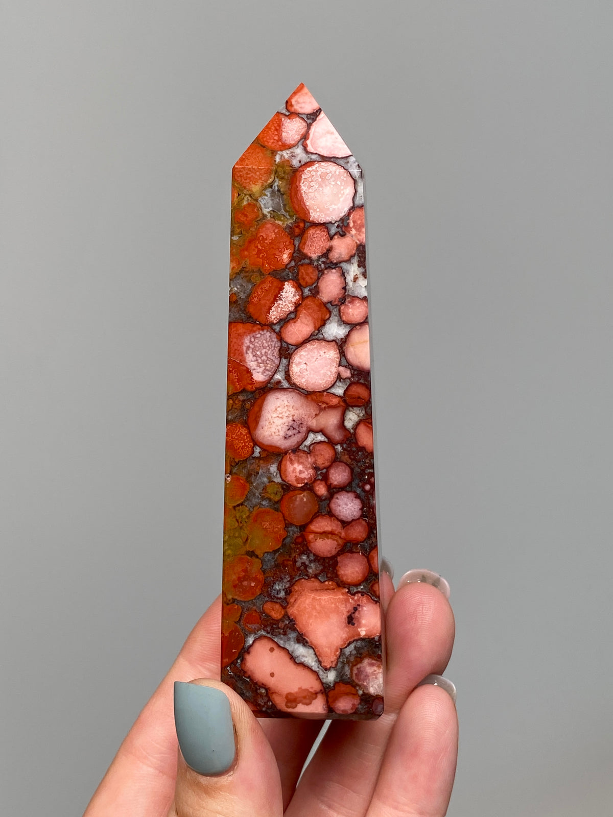 Red King Cobra Jasper Tower (E) | Red, Yellow & Pink Cobra Jasper Obelisk with Quartz