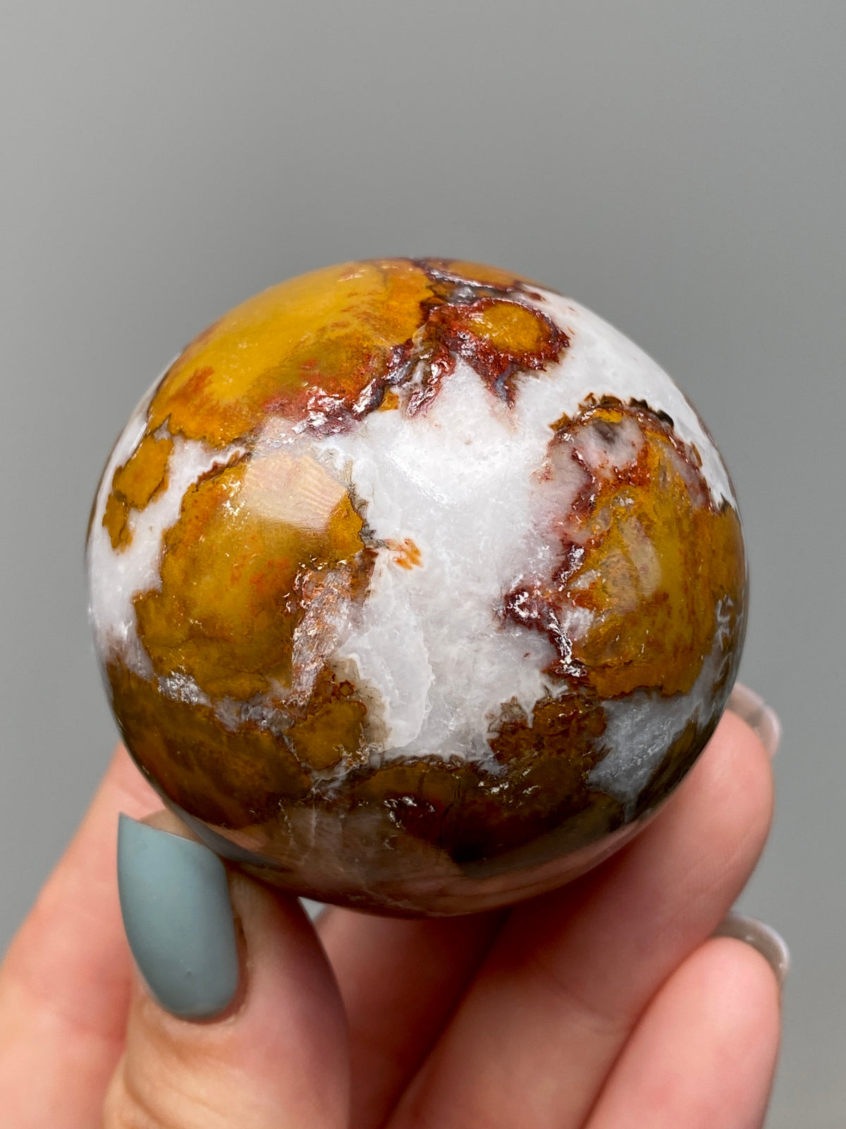 King Cobra Jasper Sphere (D) | Yellow, Orange & Red Cobra Jasper Ball with White Quartz