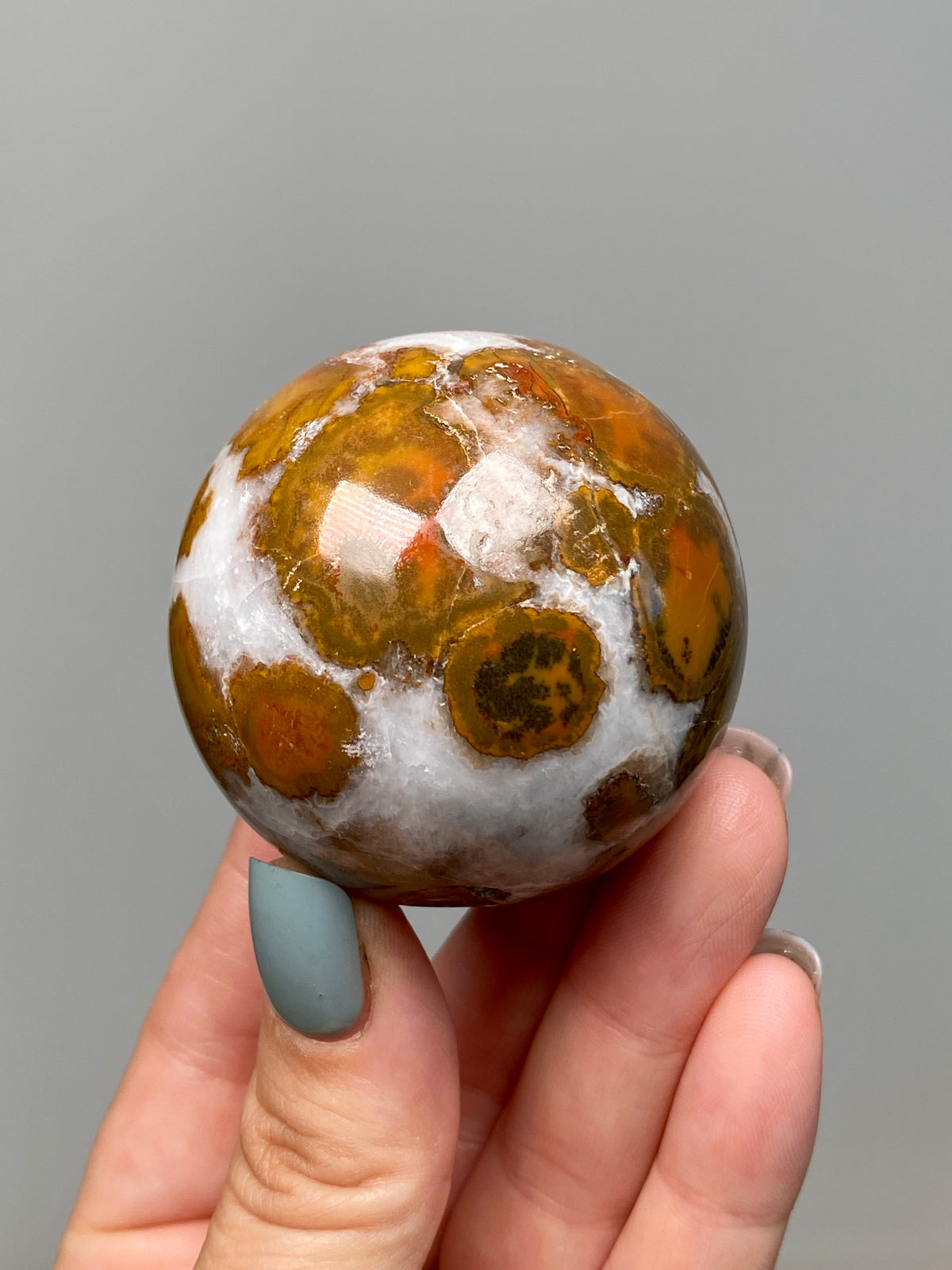 King Cobra Jasper Sphere (D) | Yellow, Orange & Red Cobra Jasper Ball with White Quartz