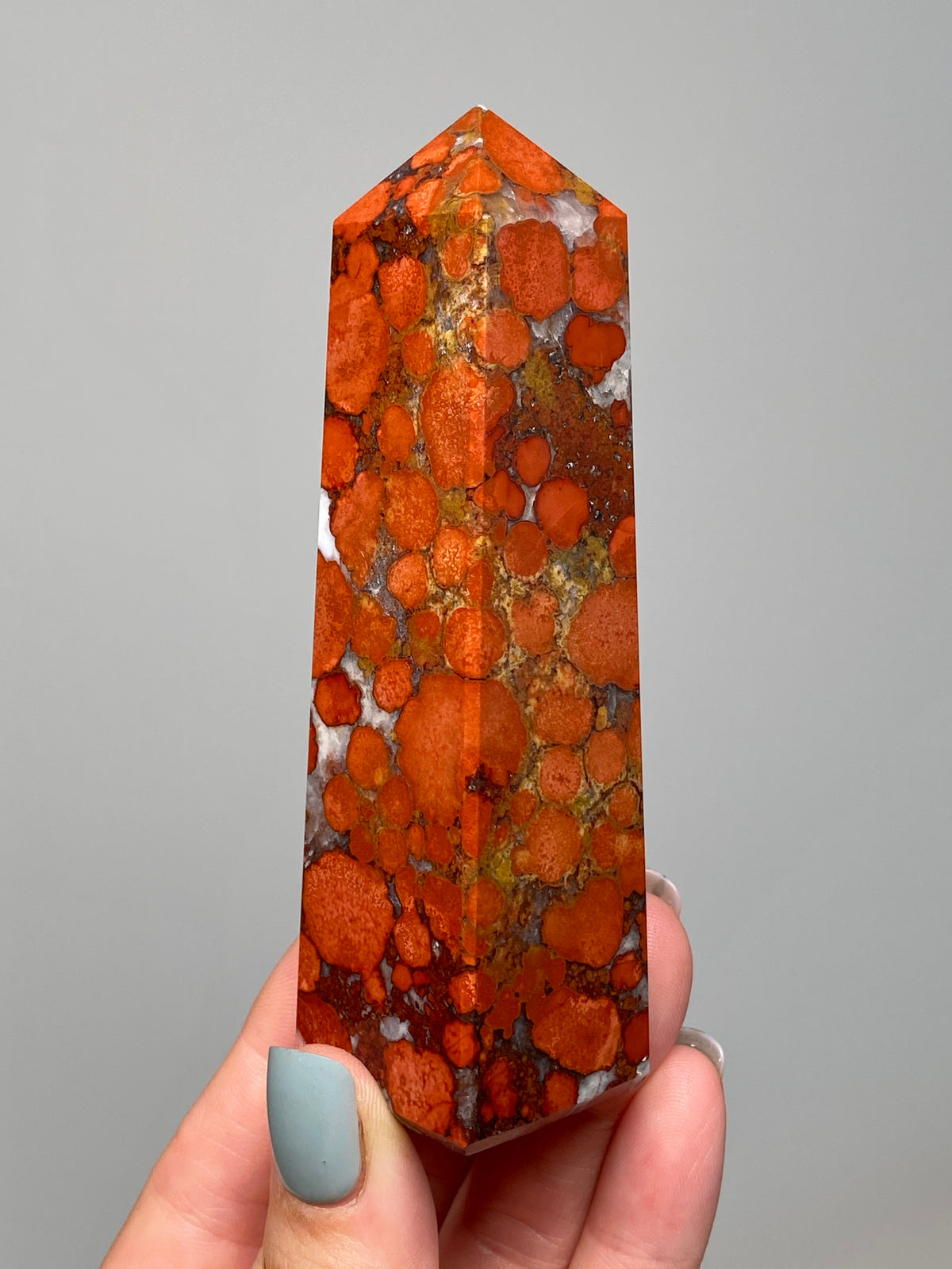 Red King Cobra Jasper Tower (C) | Vibrant Red & Yellow Cobra Jasper Obelisk with Quartz