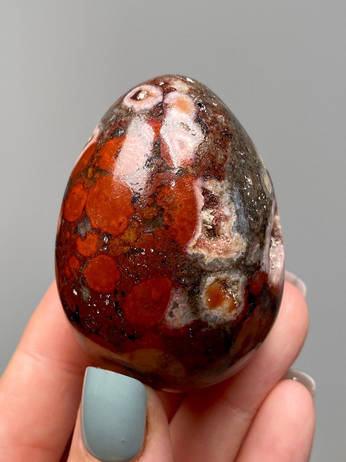 King Cobra Jasper Egg (E) | Red, Pink & Grey Cobra Jasper Crystal Egg with Vugs