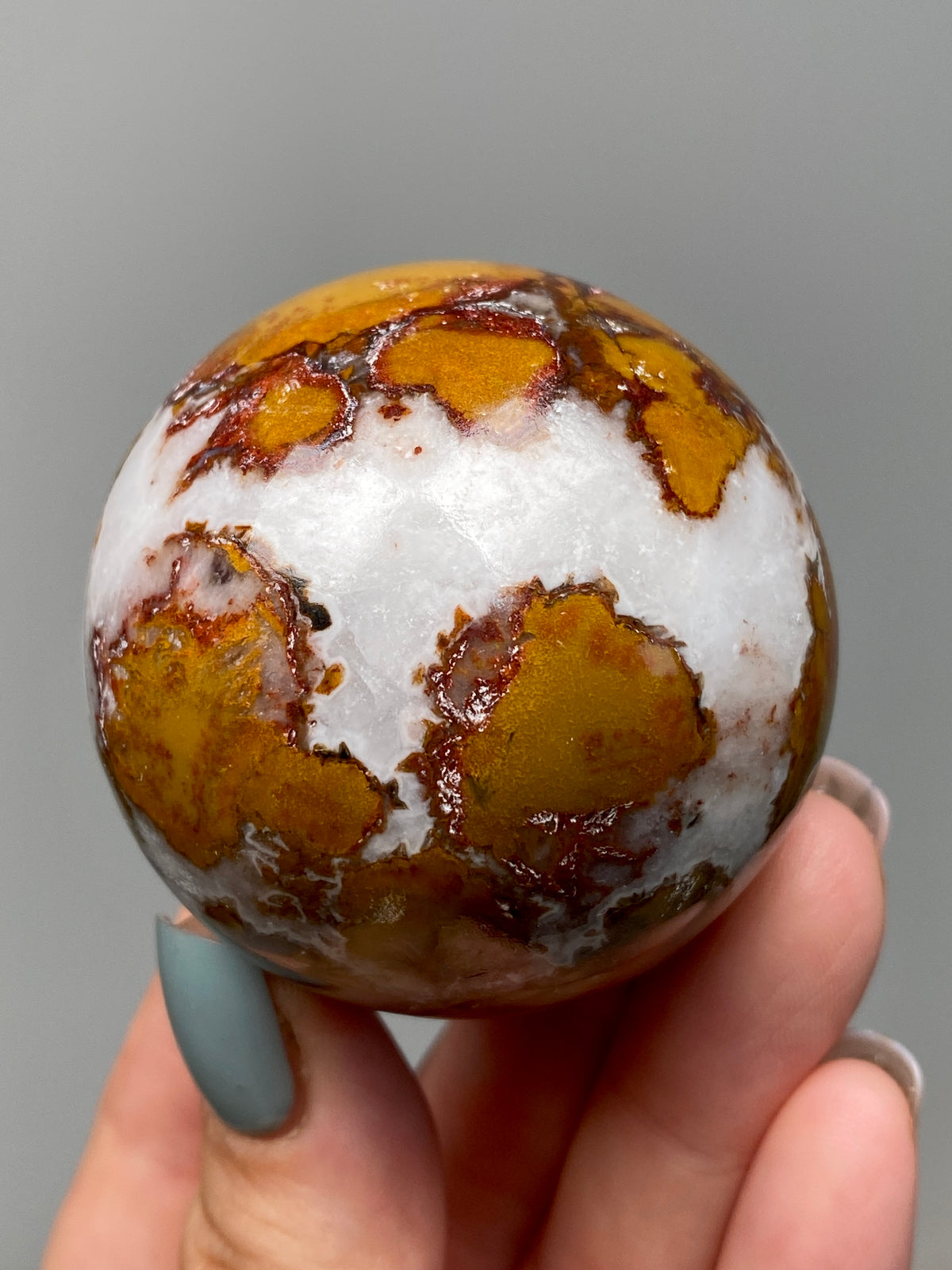 King Cobra Jasper Sphere (D) | Yellow, Orange & Red Cobra Jasper Ball with White Quartz