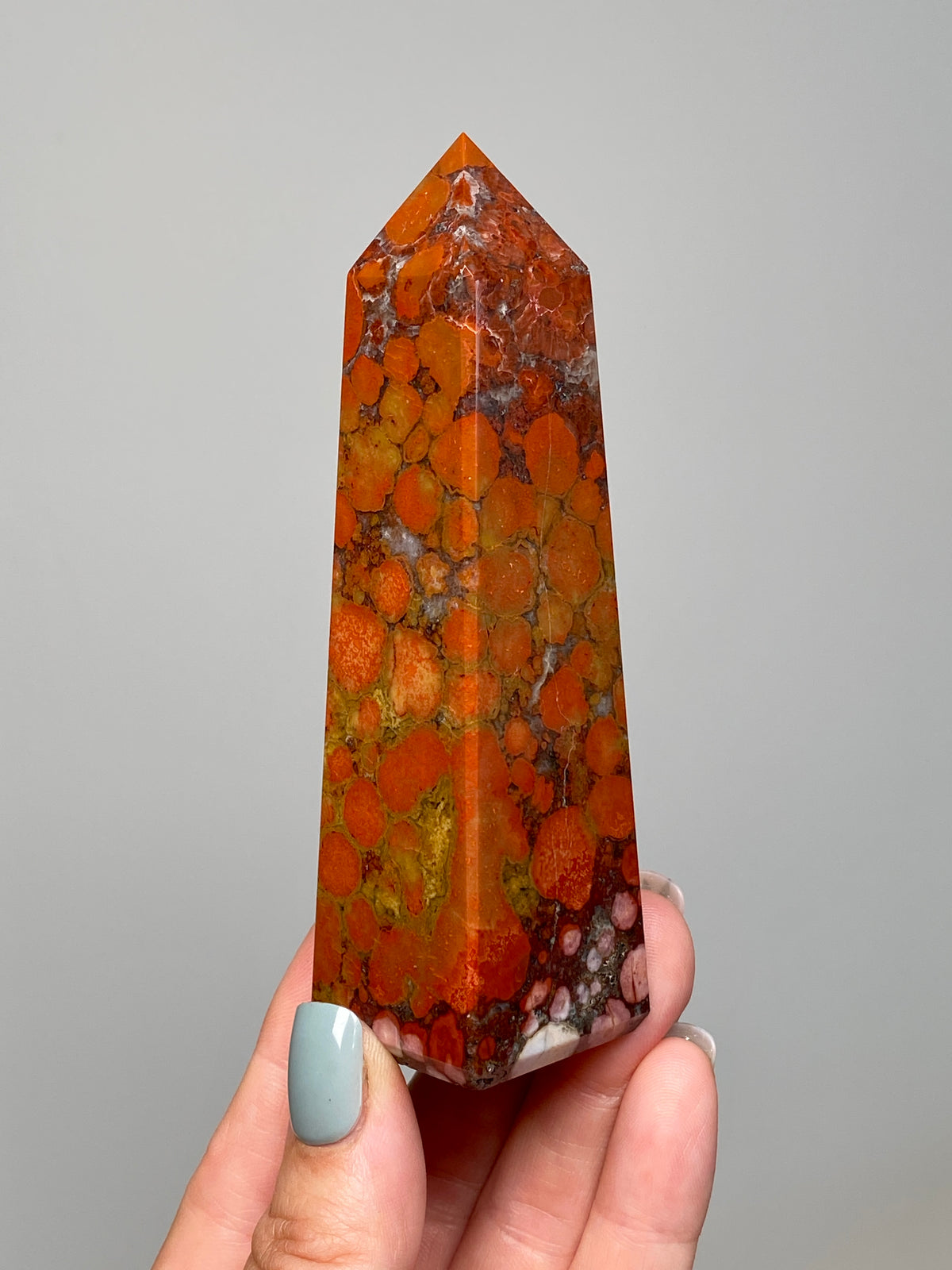 Red King Cobra Jasper Tower (B) | Red, Yellow & Pink Cobra Jasper Obelisk with Quartz