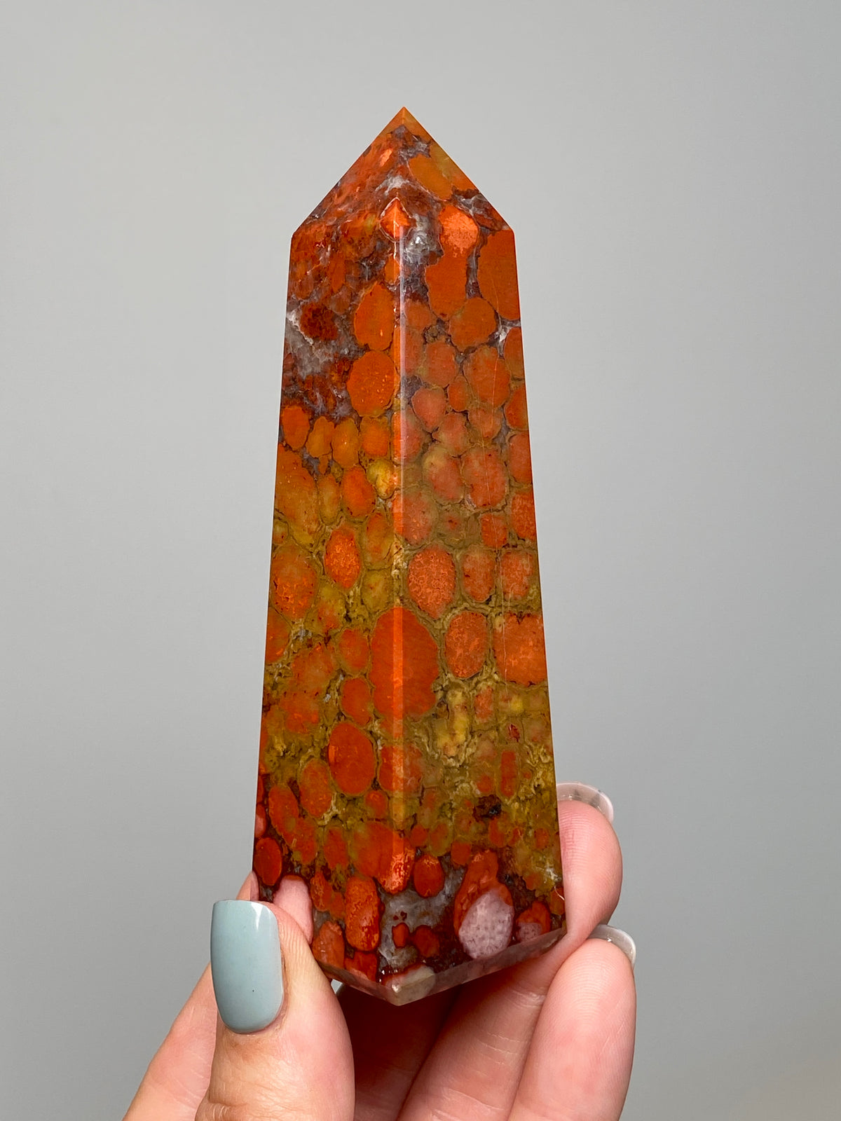 Red King Cobra Jasper Tower (B) | Red, Yellow & Pink Cobra Jasper Obelisk with Quartz