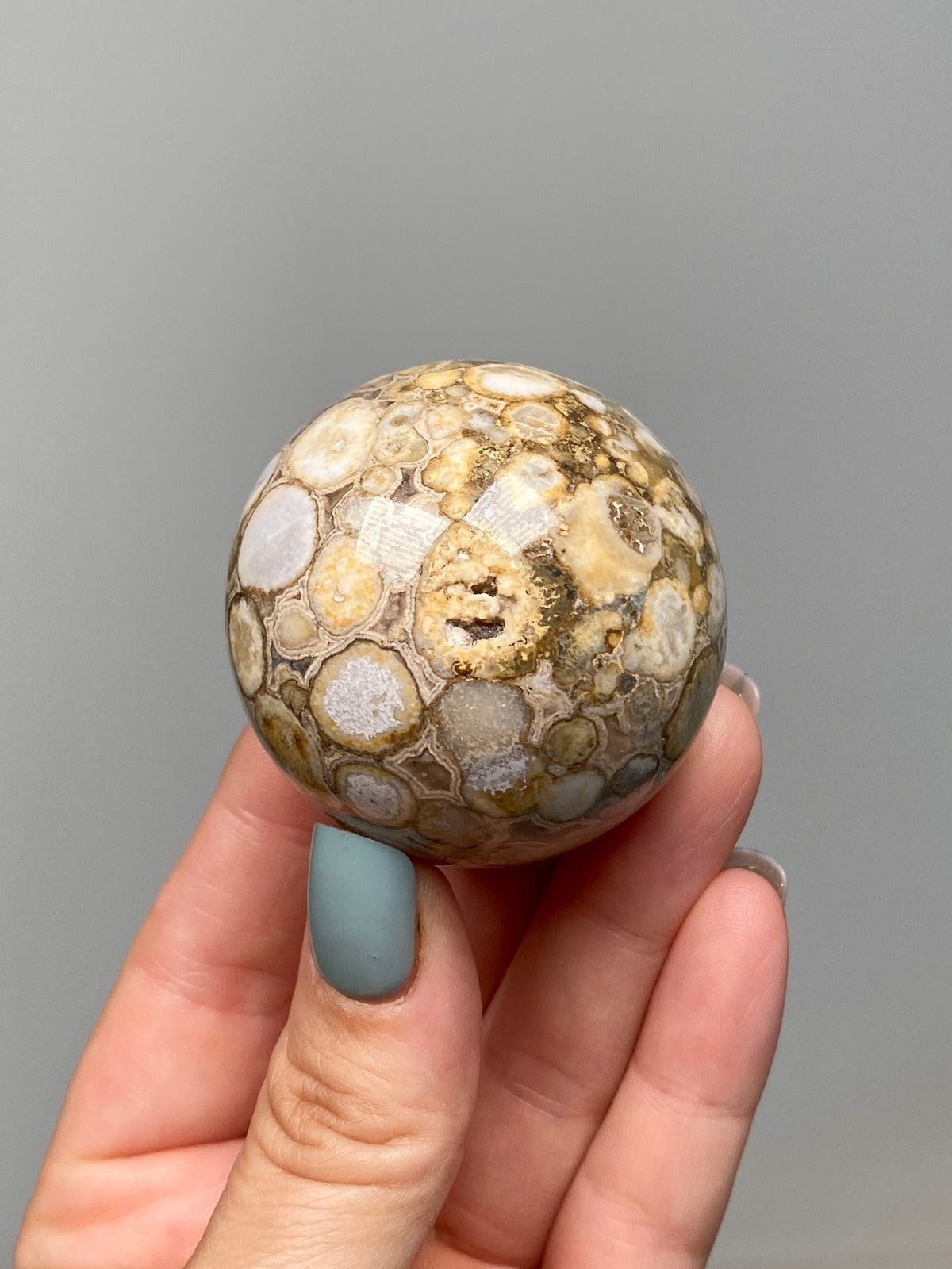 King Cobra Jasper Sphere (E) | Pastel Cream & Yellow Cobra Jasper Ball with Vugs
