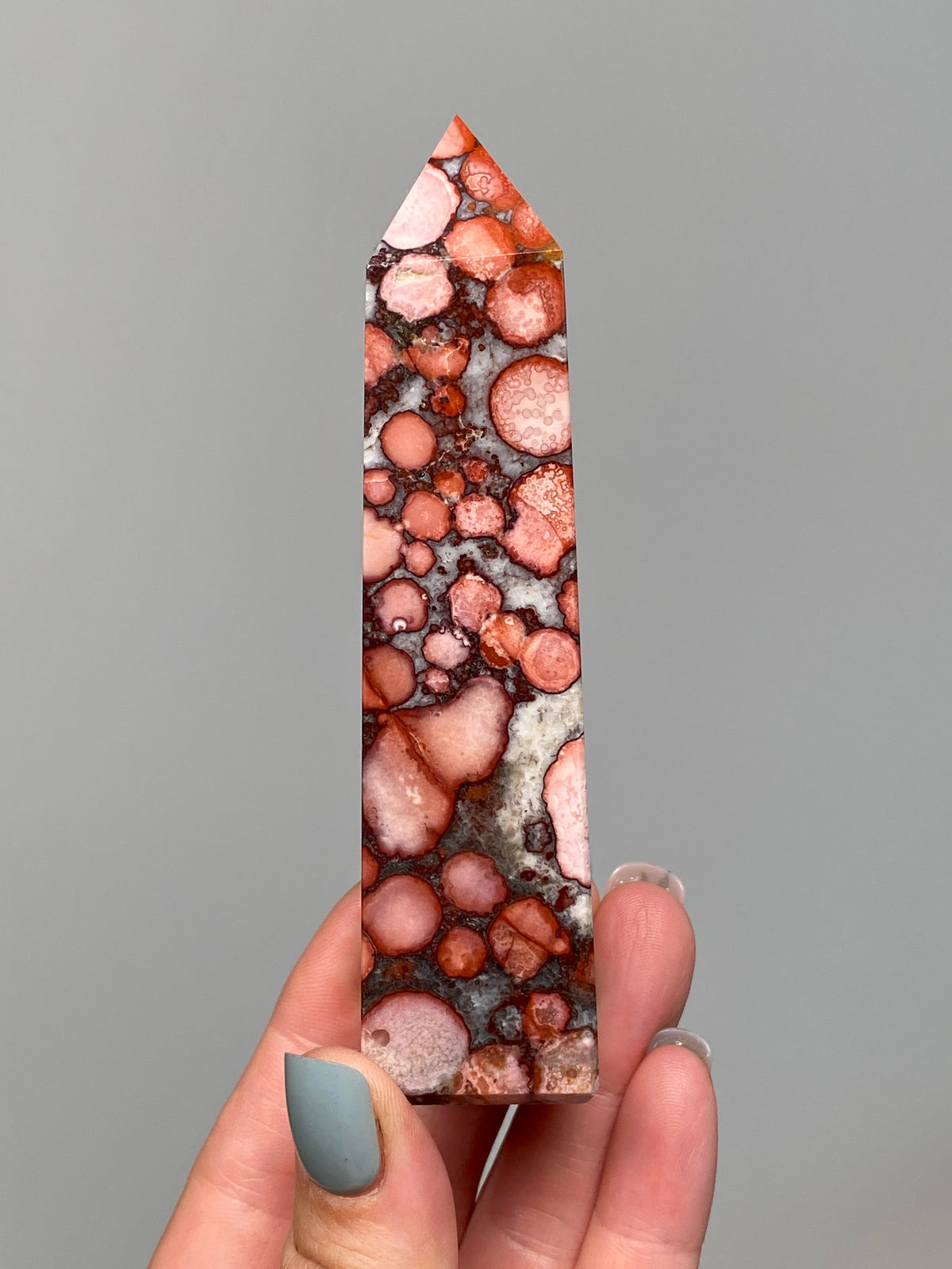 Red King Cobra Jasper Tower (E) | Red, Yellow & Pink Cobra Jasper Obelisk with Quartz