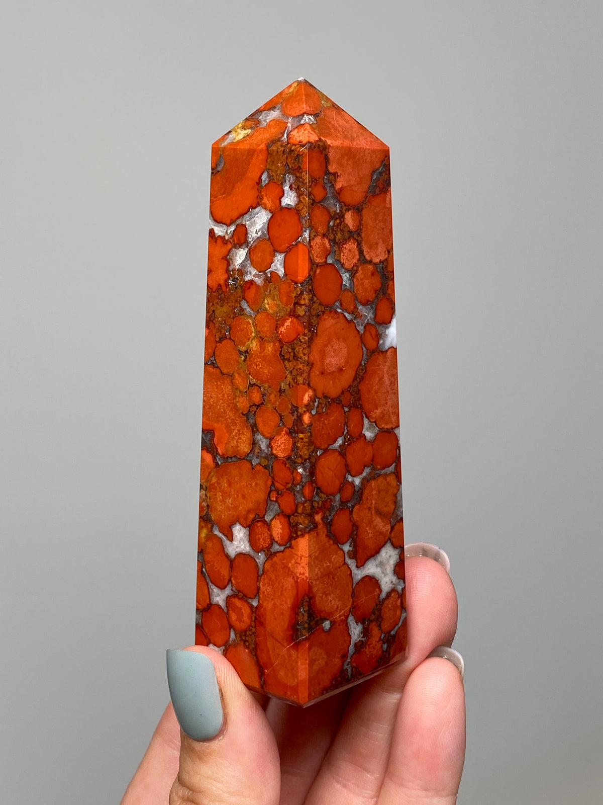 Red King Cobra Jasper Tower (C) | Vibrant Red & Yellow Cobra Jasper Obelisk with Quartz