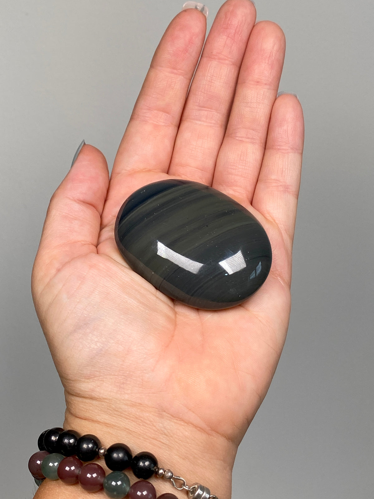 Platinum Obsidian Palm Stone (B)